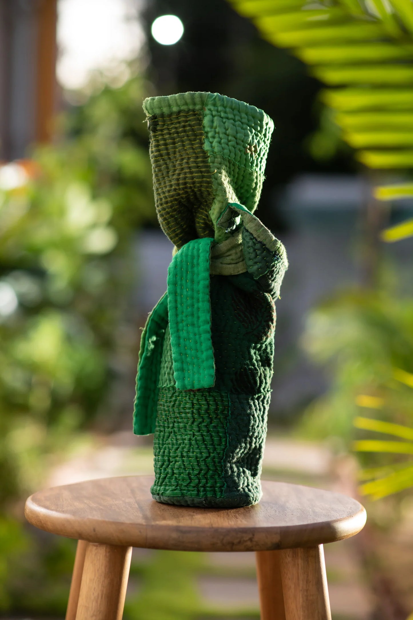Landscape Handmade Vintage Kantha Wine Bag -Green