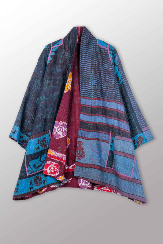 COTTON OVERDYE KANTHA A-LINE JKT - ov4003-cblu036a -