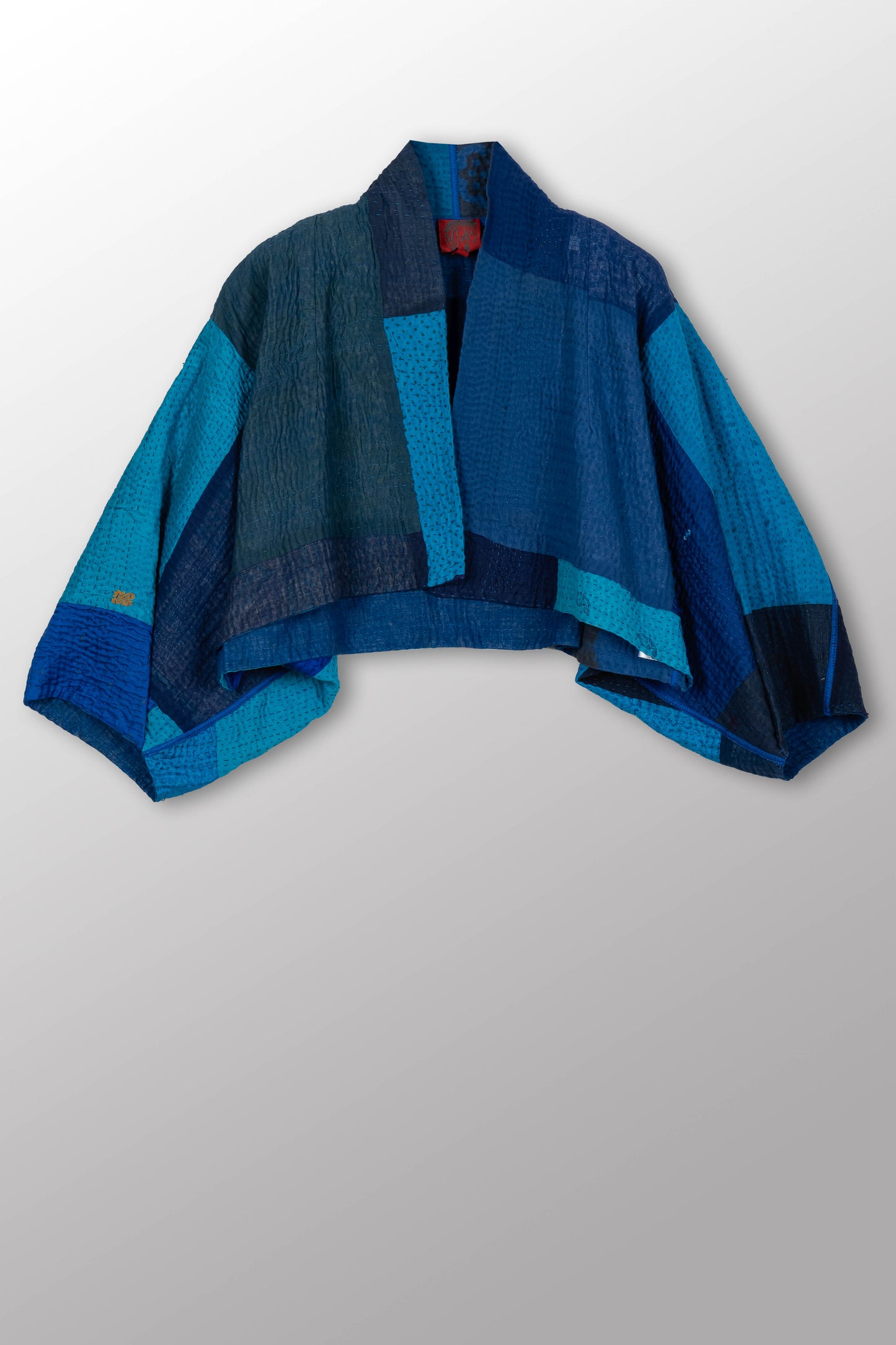 COTTON SILK SW PATCH OMBRE KANTHA PUFF SLV. SHRUG - wo4062-blu -