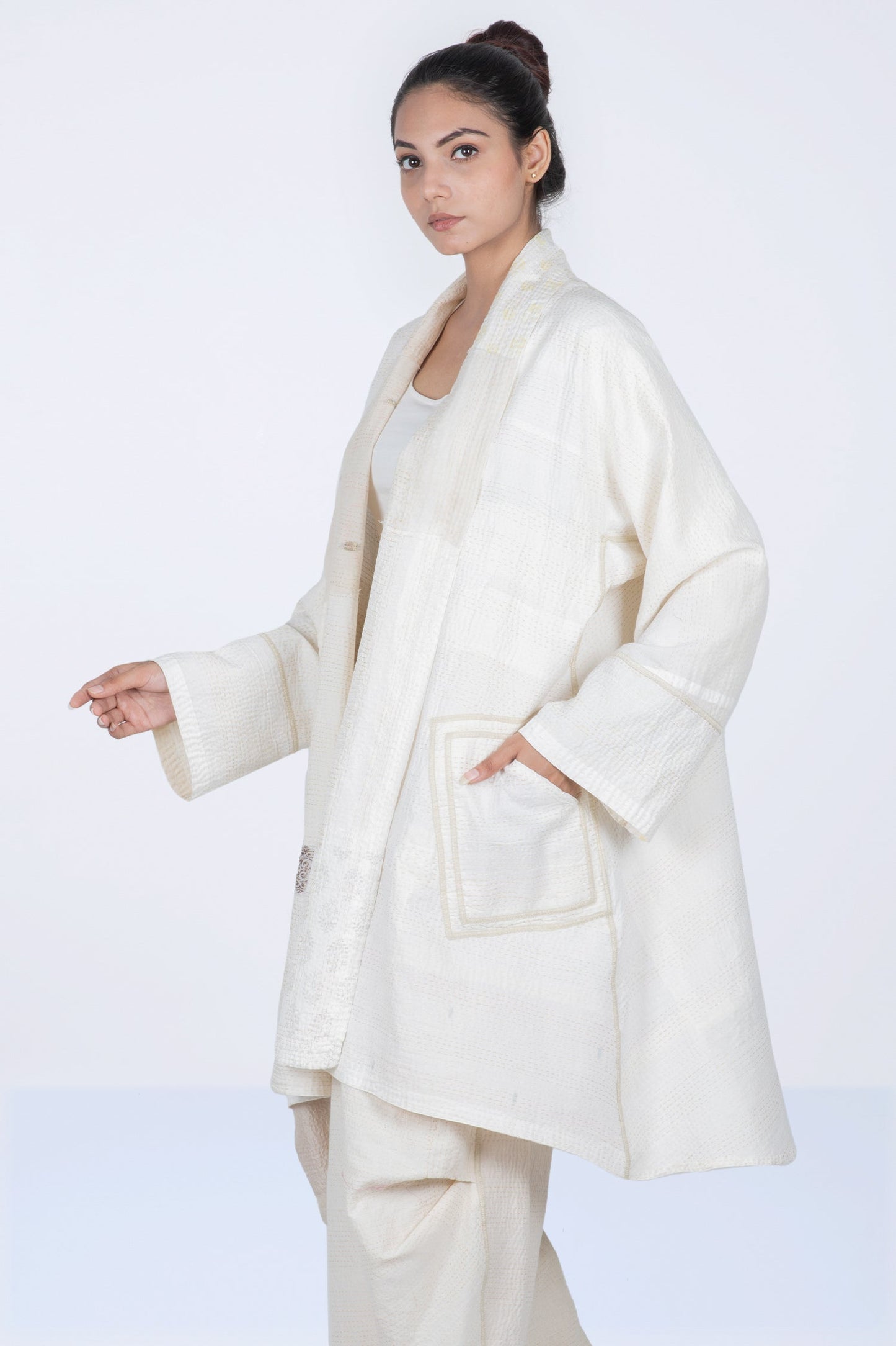 FRAYED PATCH KANTHA KIMONO LONG JKT - fi2005-ivy -