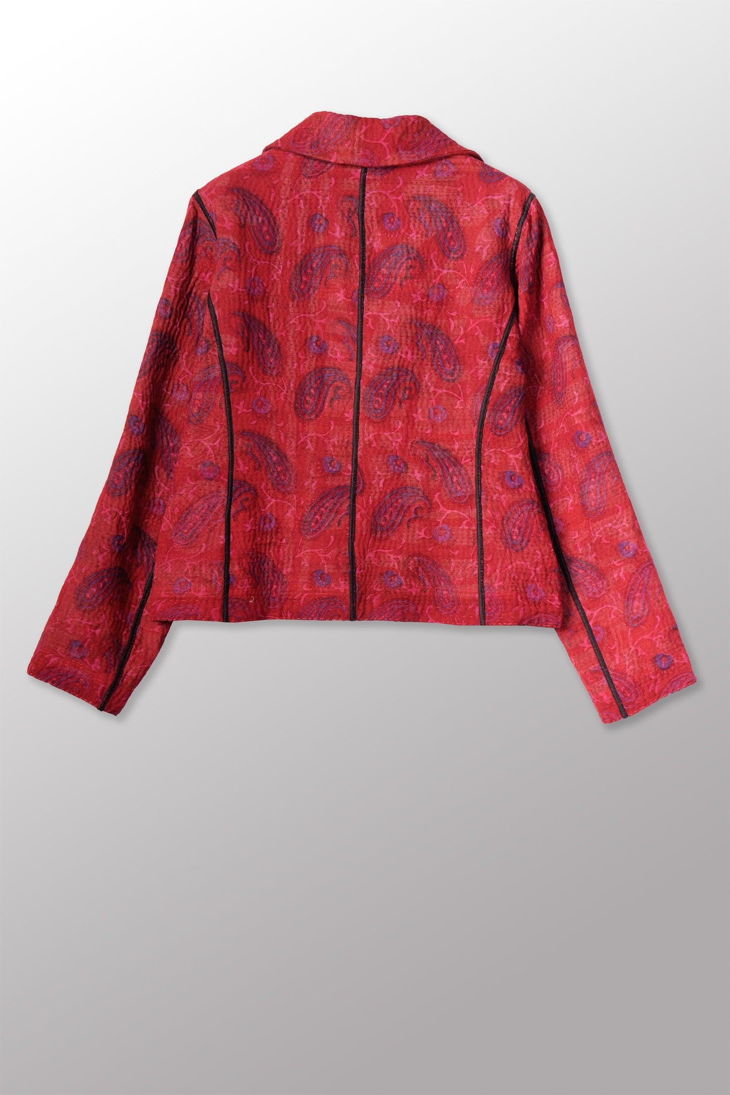 VINTAGE SILK GEORGETTE COTTON KANTHA CROPPED BASIC JACKET - gc4096-0001m -