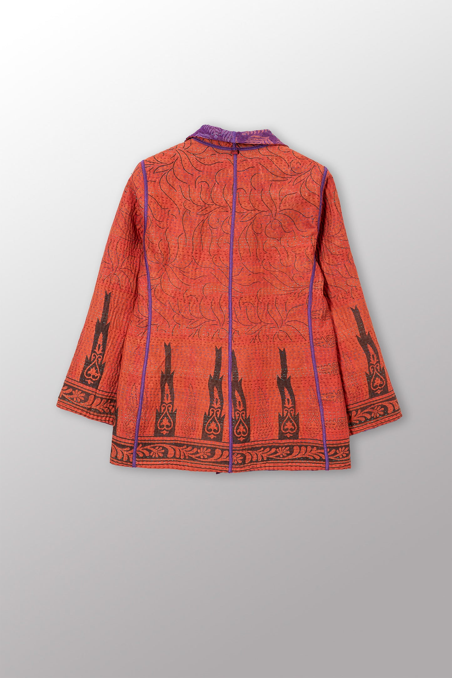 VINTAGE SILK GEORGETTE COTTON KANTHA SHORT JACKET - gc4007-0004s -