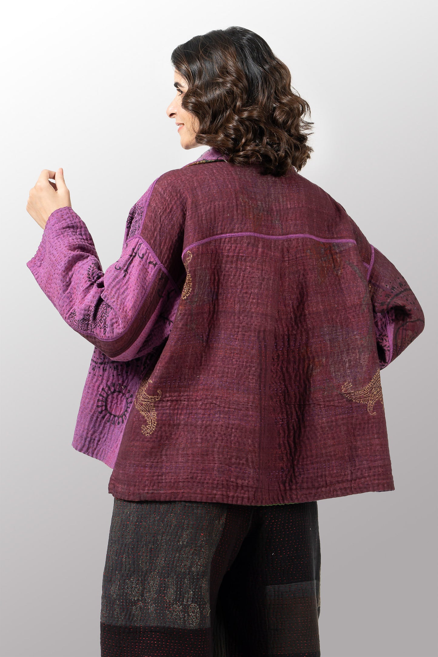 OMBRE PATCHED GOLD STAMP KANTHA CROPPED SHIRT JACKET - og4075-mlt -