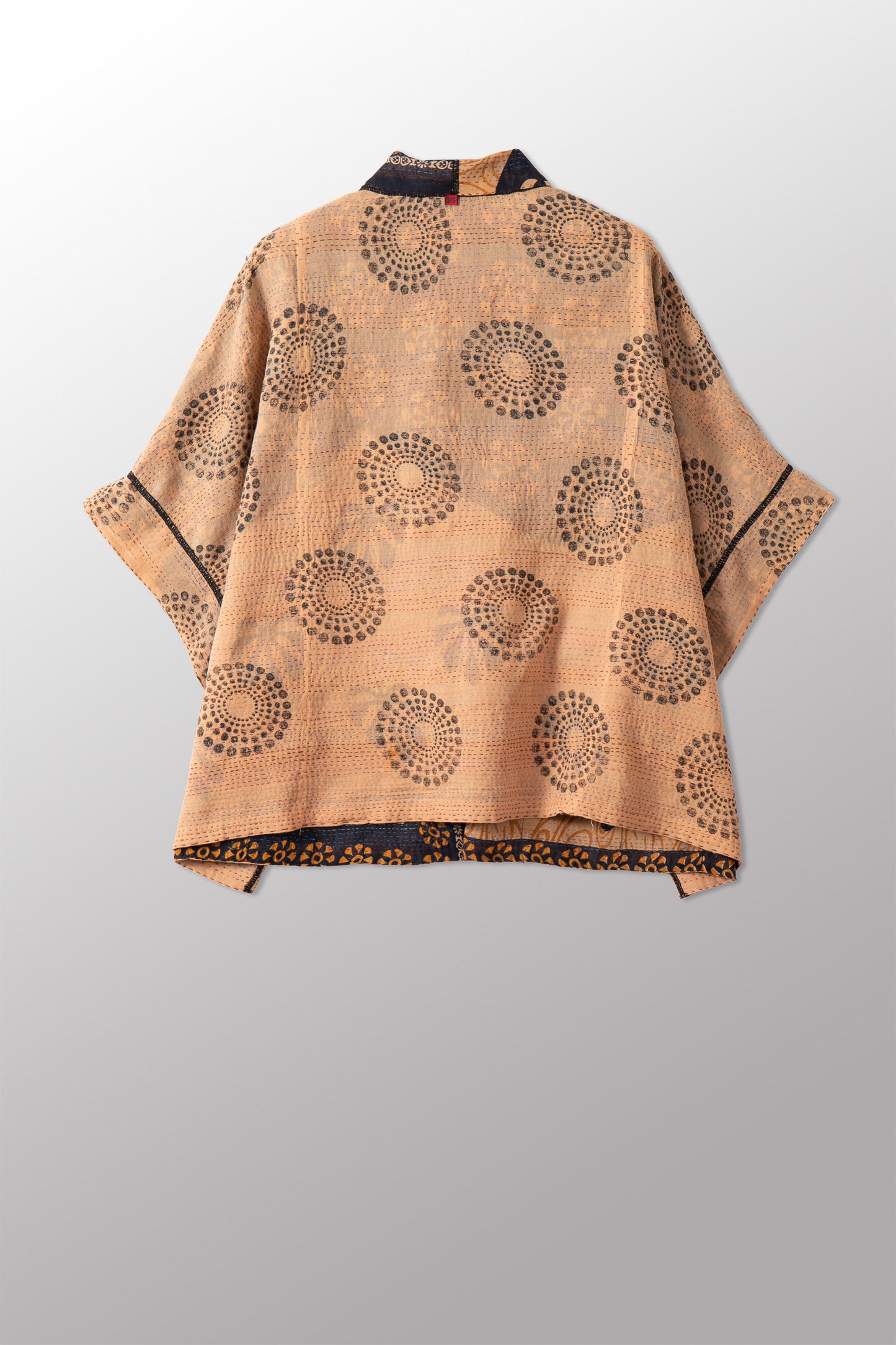 VINTAGE COTTON & NEW VOILE KANTHA MINI PONCHO - cn2060-0001a -