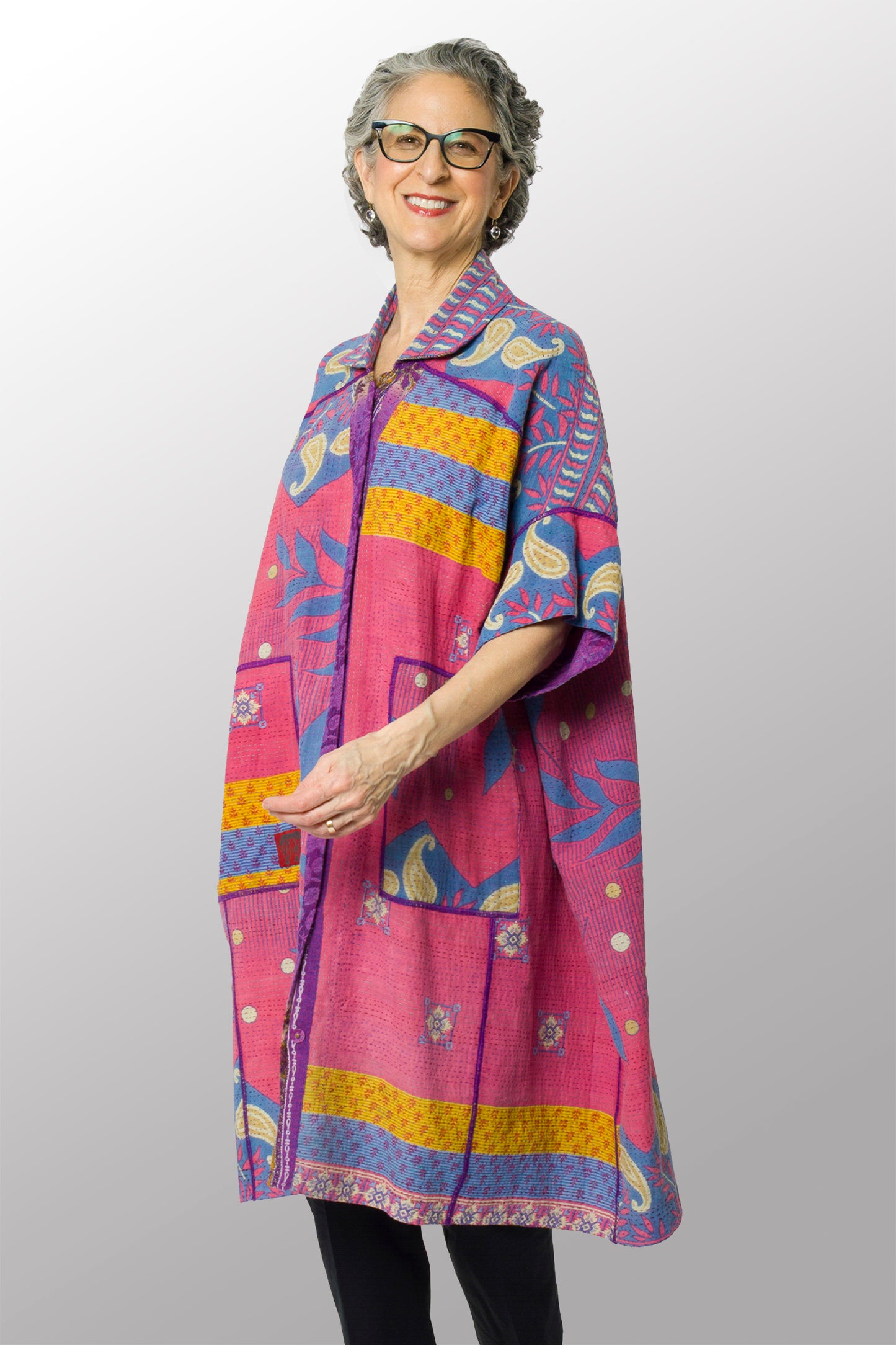 VINTAGE COTTON KANTHA WIDE SHIRT DRESS - cv2448-0002a -