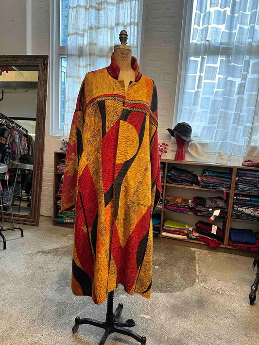 COTTON OVERDYE KANTHA NEW OVERSIZED COAT - ov4342-cred007a -