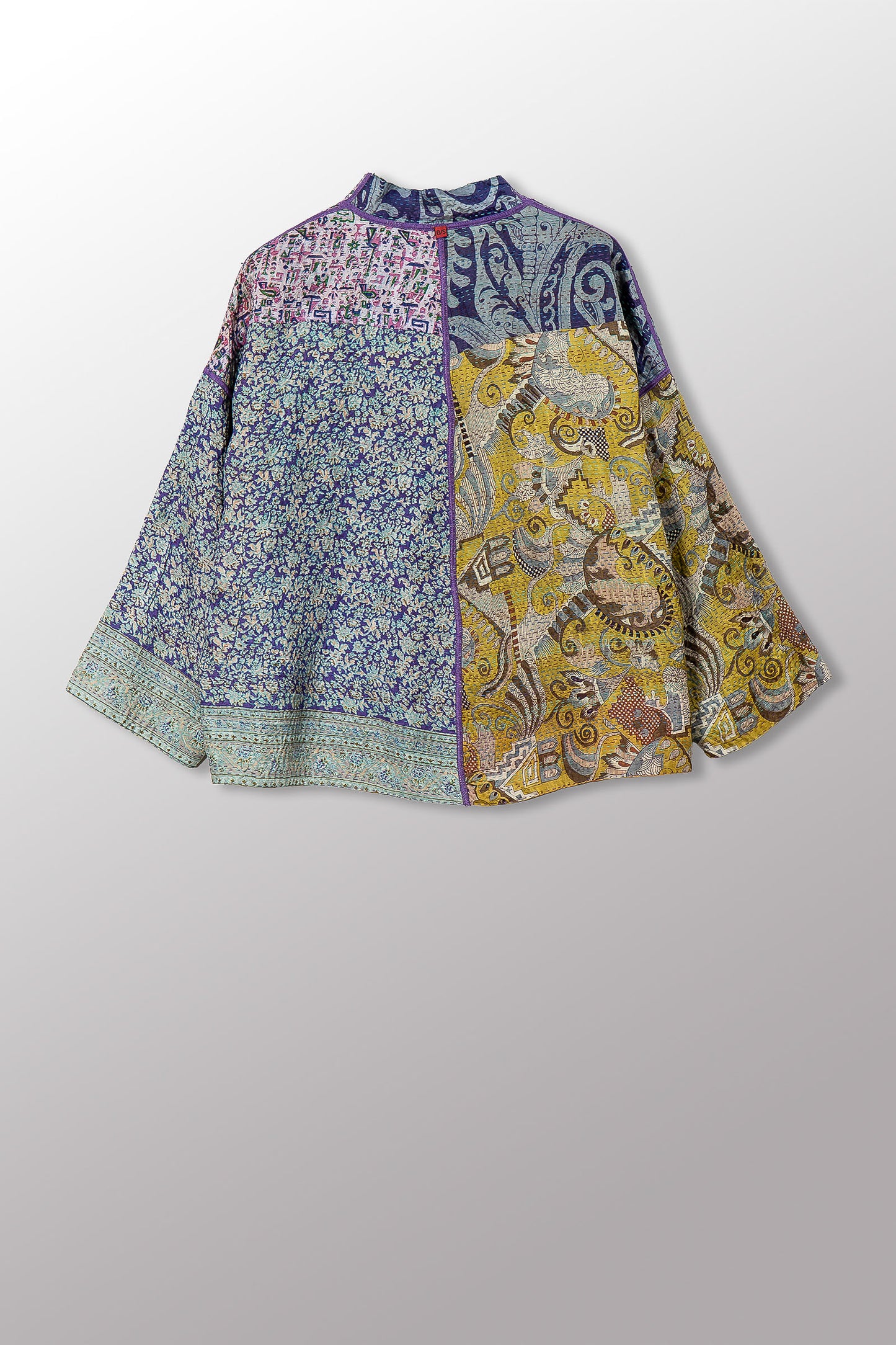 VINTAGE SILK KANTHA STAND COLLAR CROPPED JKT - sv2034-0018a -