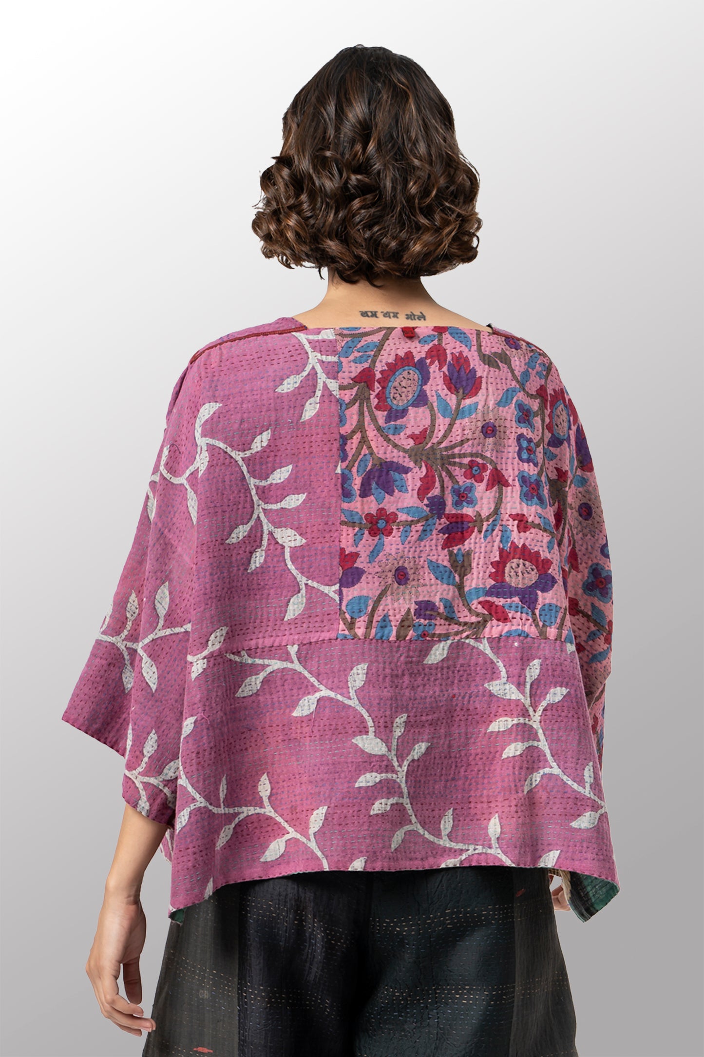 VINTAGE COTTON KANTHA 3/4 SLV. CROP TOP MIO - cv2538-0030a -