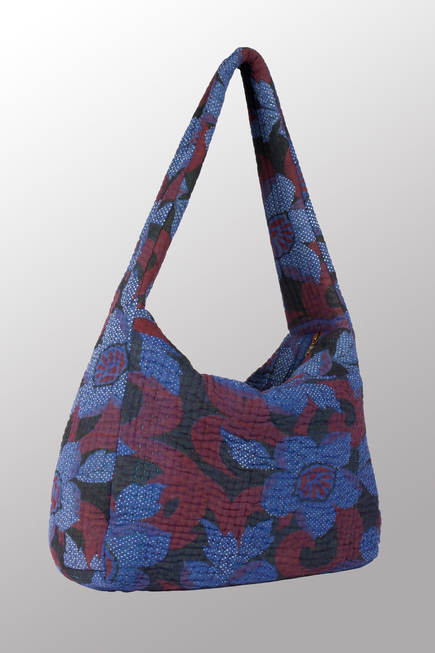 Quilted Overdye Cotton Kantha Oversized Hobo Bag - mm-oq5870-cblu002a -