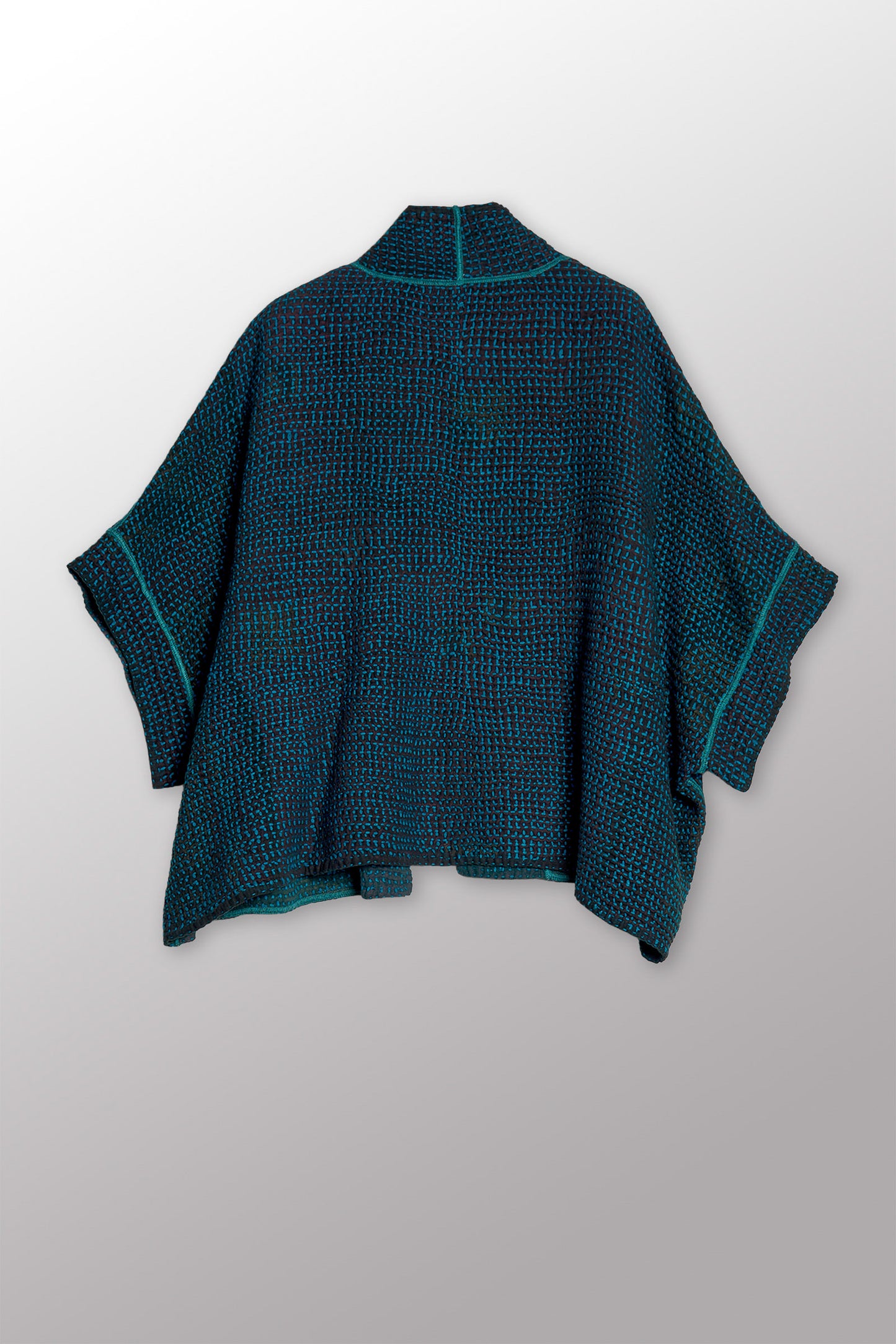 WOOL WAFFLE KANTHA MINI PONCHO - ww3060-tel -