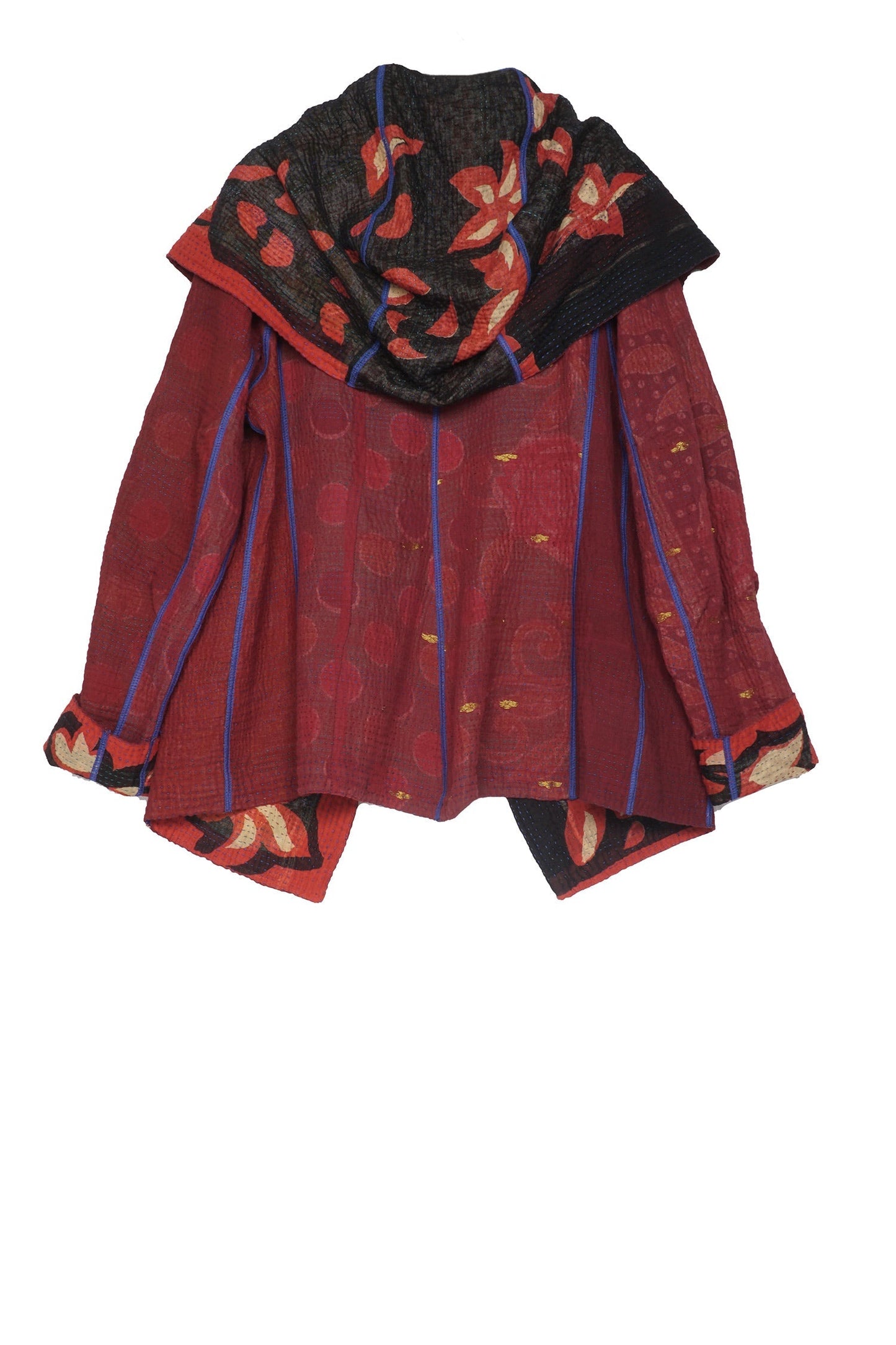 HOLIDAY FLOWER KANTHA HOODIE JKT - hf4036-red -