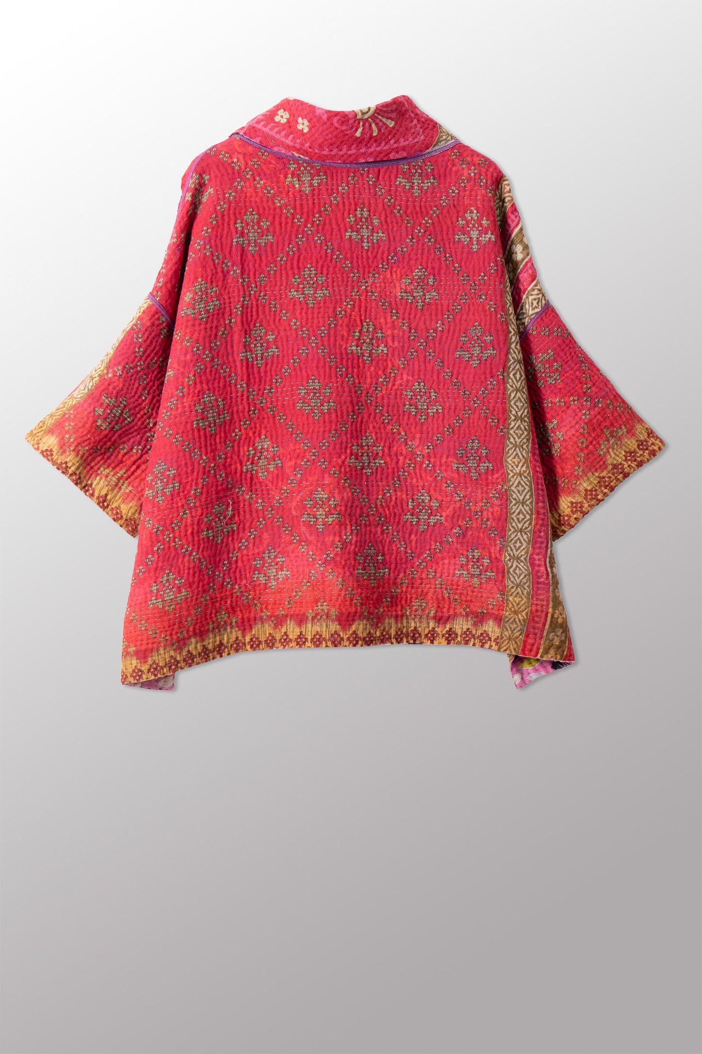 VINTAGE COTTON KANTHA COWL NECK PONCHO - cv4061-0032a -