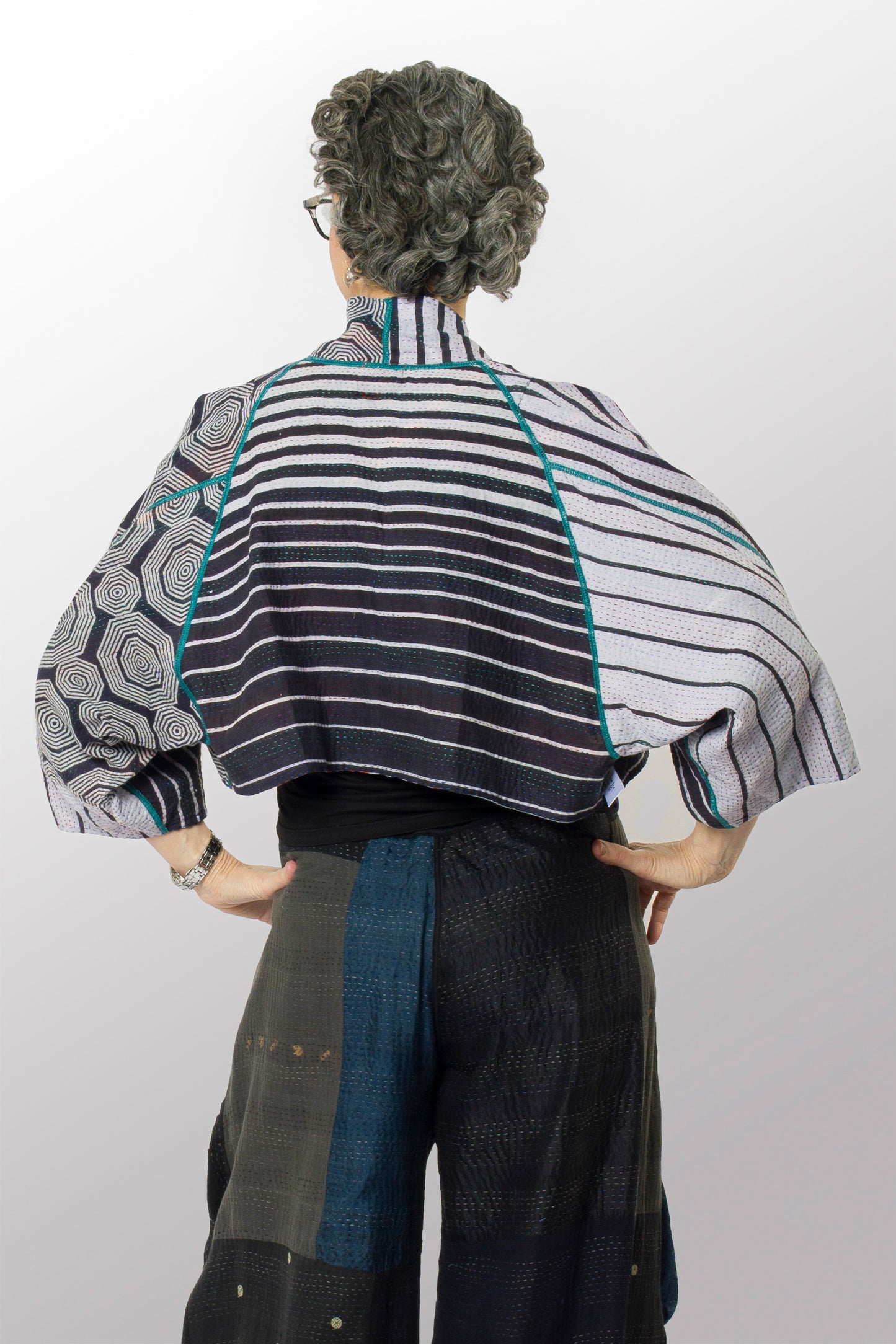 VINTAGE COTTON KANTHA PUFF SLV. SHRUG - cv2062-0013a -