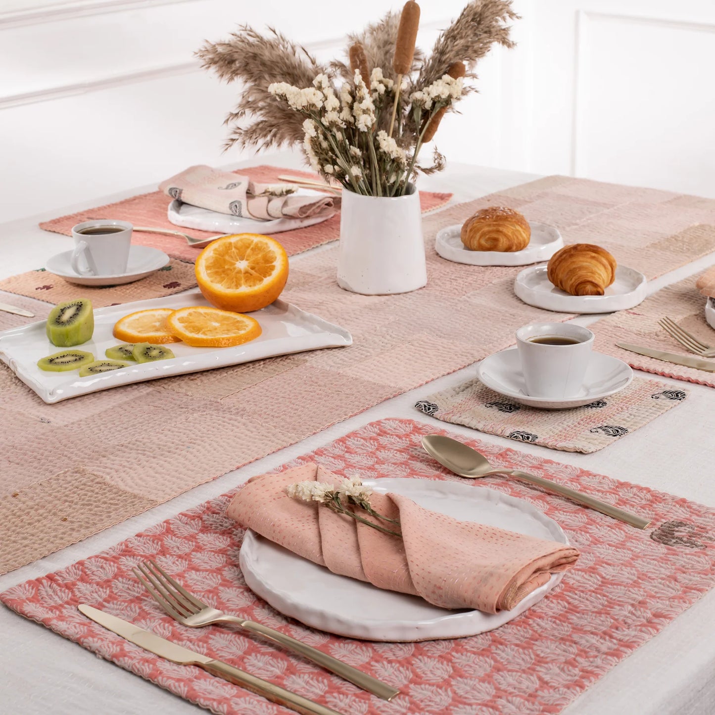 Mosaic Fray Patch vintage Kantha Table Runner - Shallot
