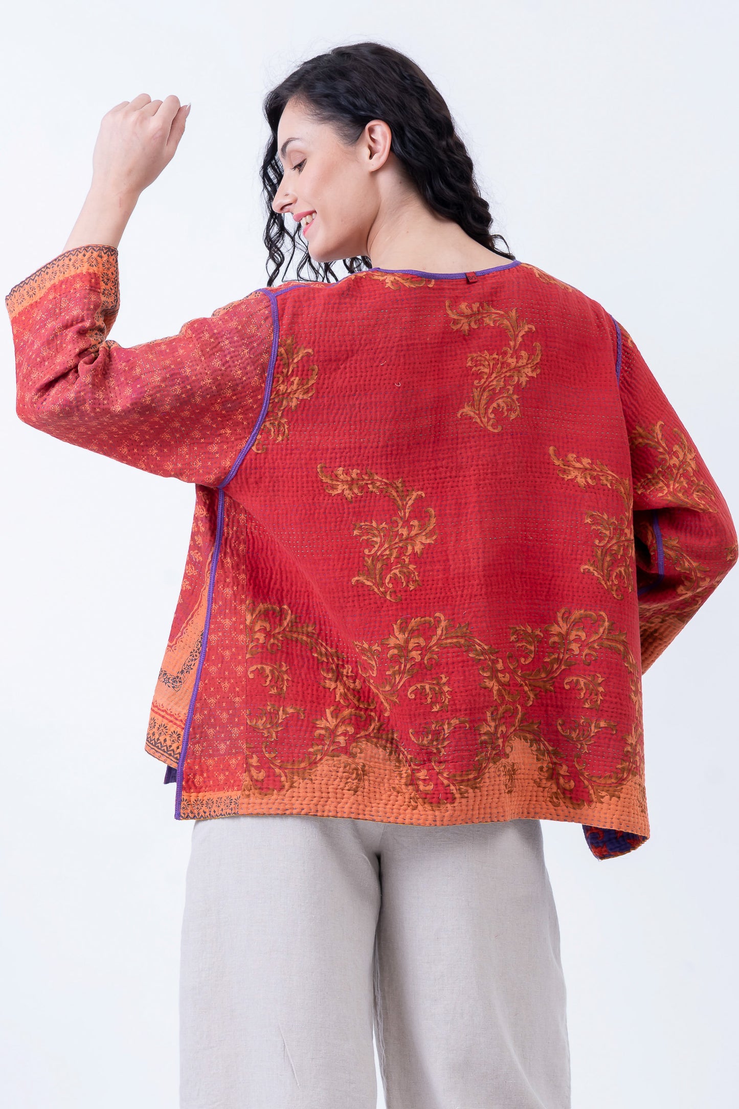 VINTAGE COTTON KANTHA A-LINE SHORT JKT - cv4019-0020a -