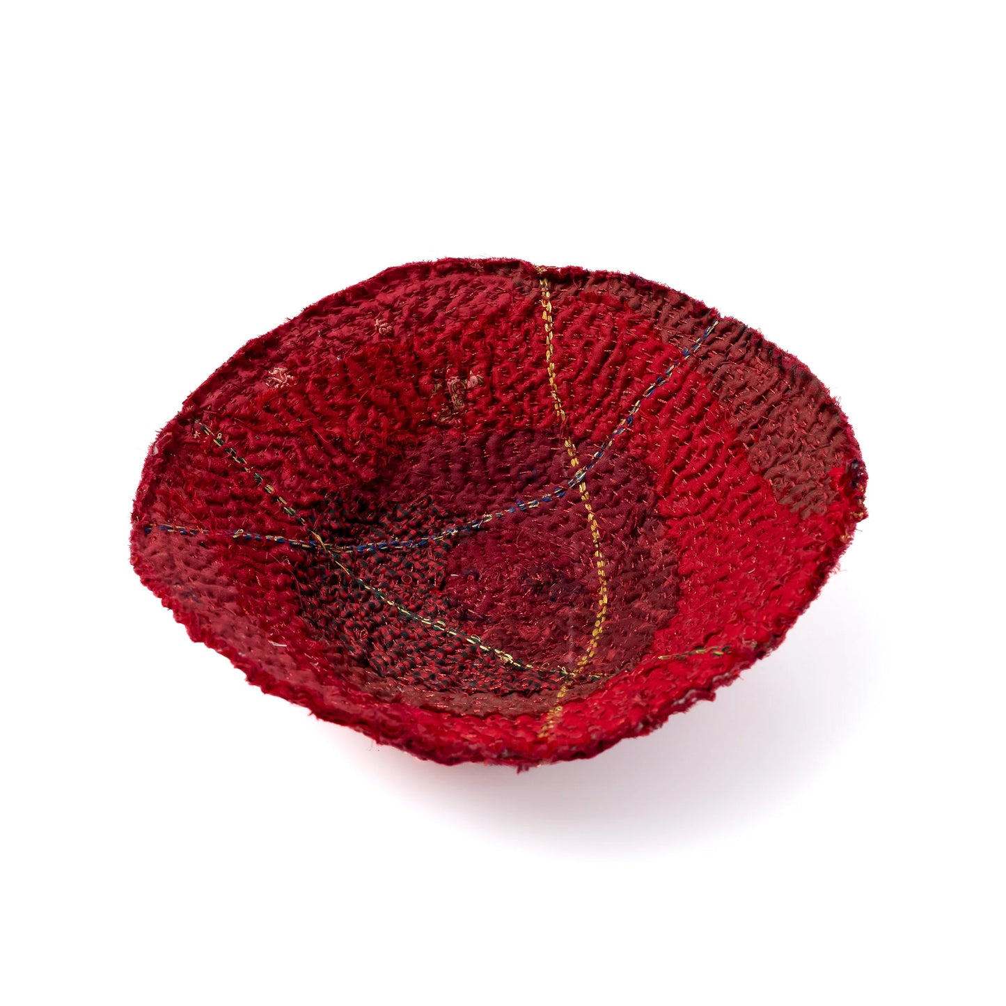 Handcrafted Kantha (metallic kantha) Shallow Bowl -Red