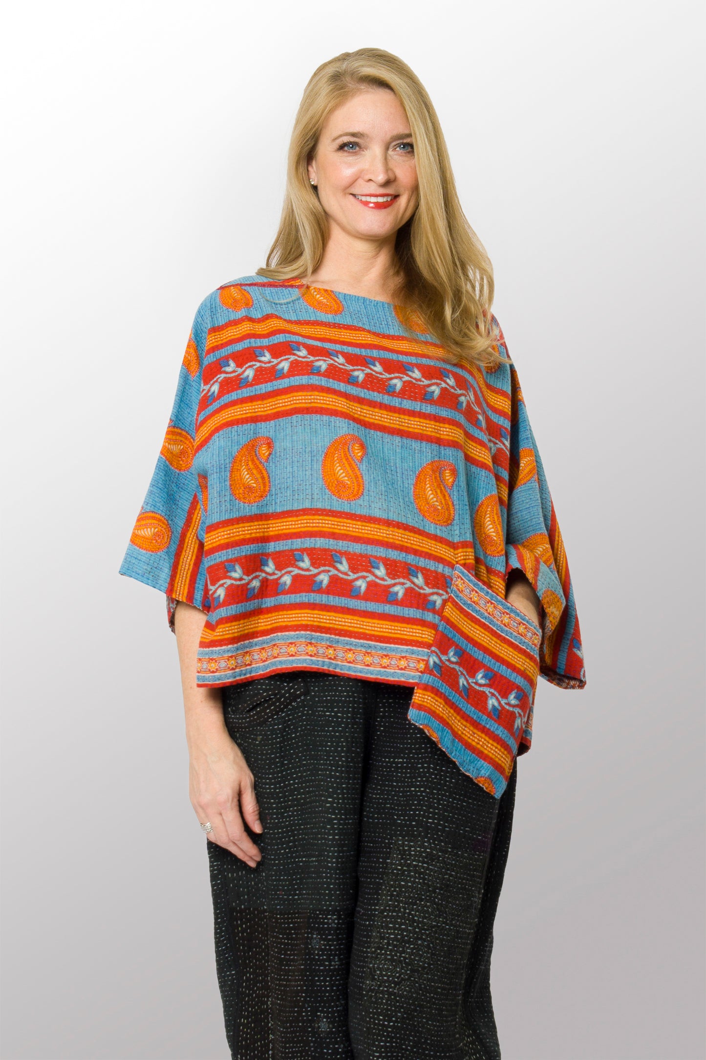 VINTAGE COTTON KANTHA 3/4 SLV. CROP TOP MIO - cv2538-0023a -