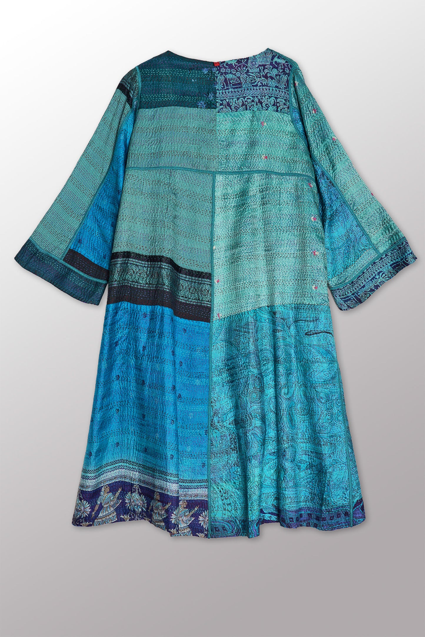 VINTAGE SILK KANTHA WRAP FLARE COAT - sv2330-0003a -