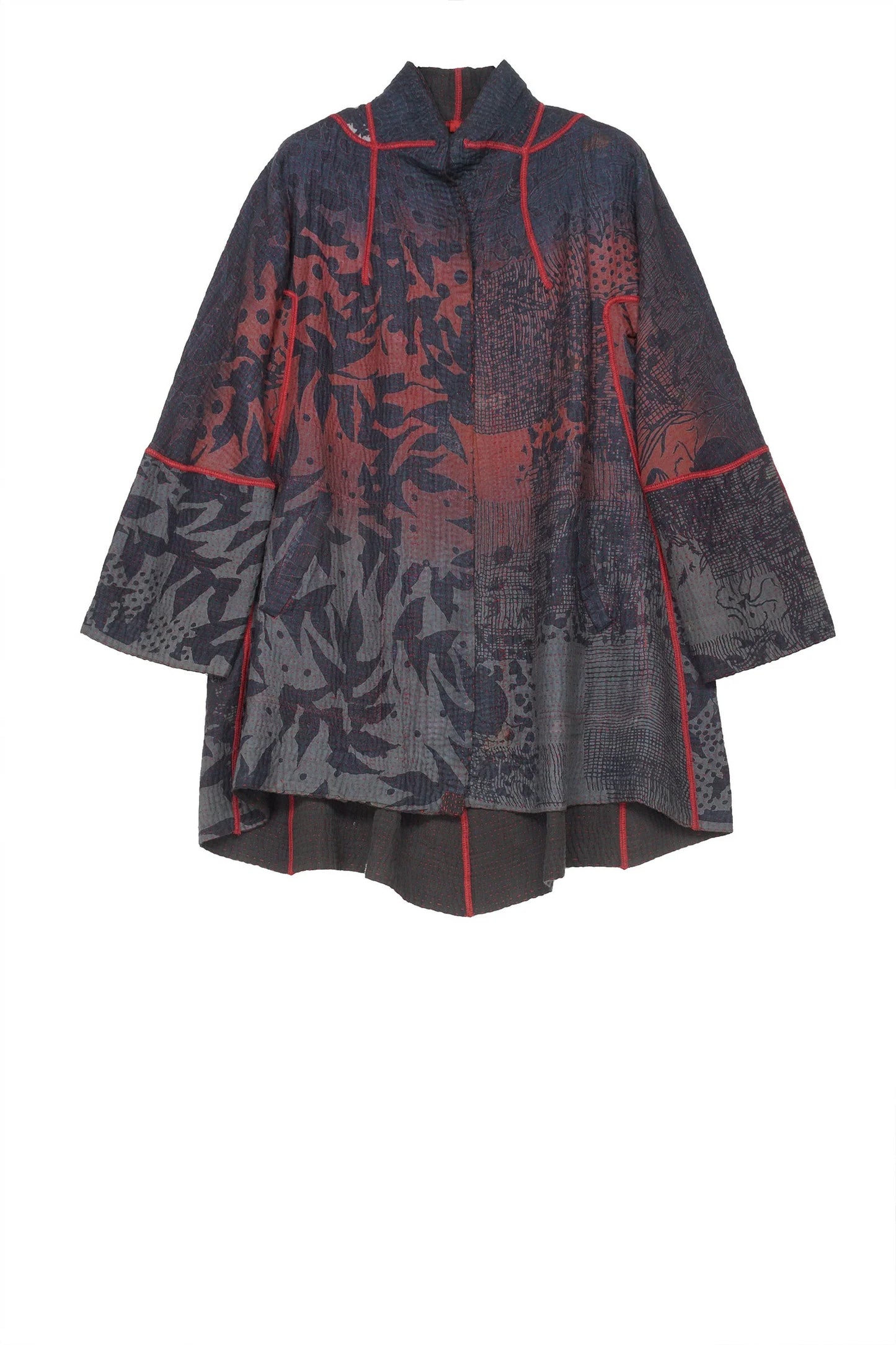 MONOTONE TWILIGHT PRINT KANTHA FLARE LONG JKT - tp4021-red -