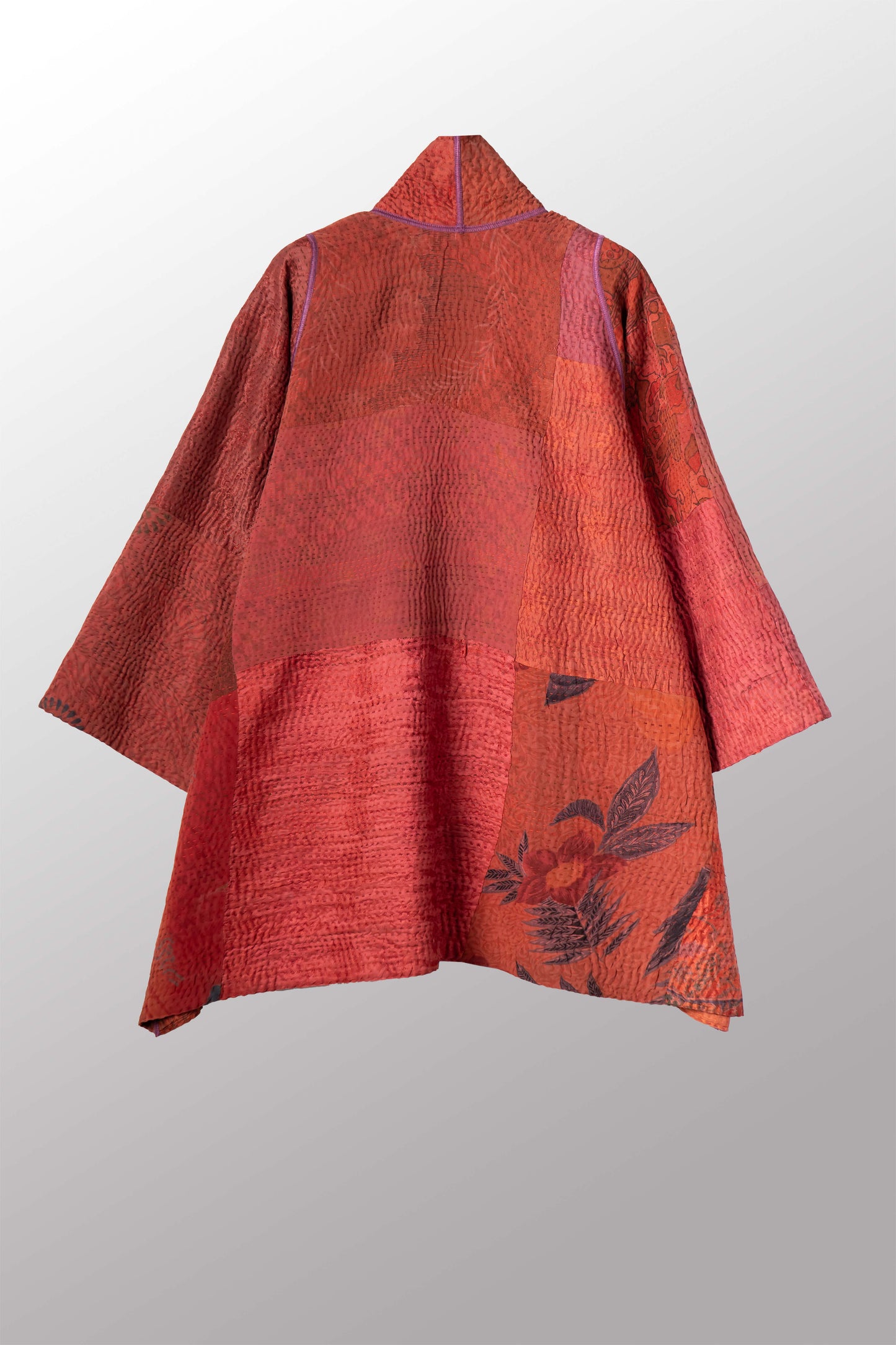 GEORGETTE JACQUARD VINTAGE SILK PATCH KANTHA A-LINE JACKET - gj4003-org -