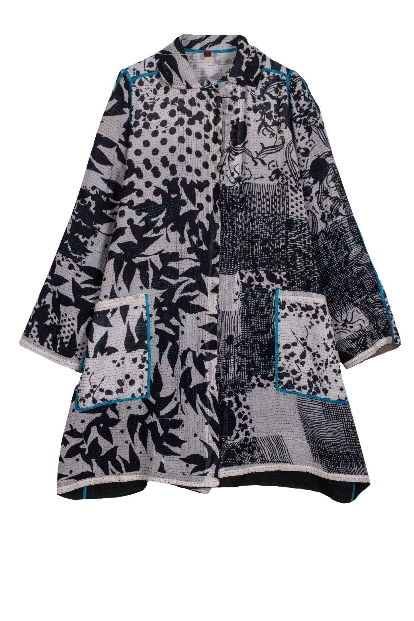 MONOTONE TWILIGHT PRINT KANTHA A-LINE DUSTER - tp2311-wht -
