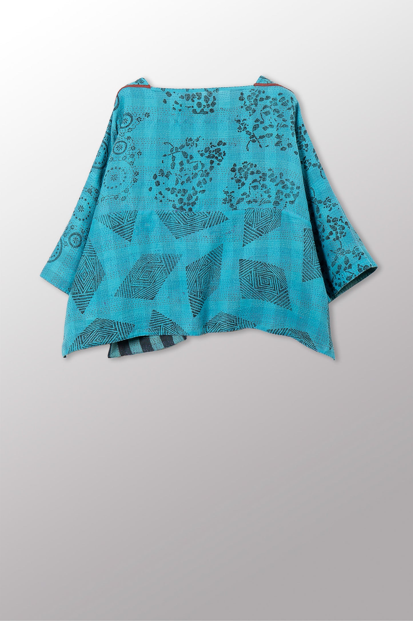 VINTAGE COTTON & NEW VOILE KANTHA 3/4 SLV. CROP TOP MIO - cn2538-0010a -