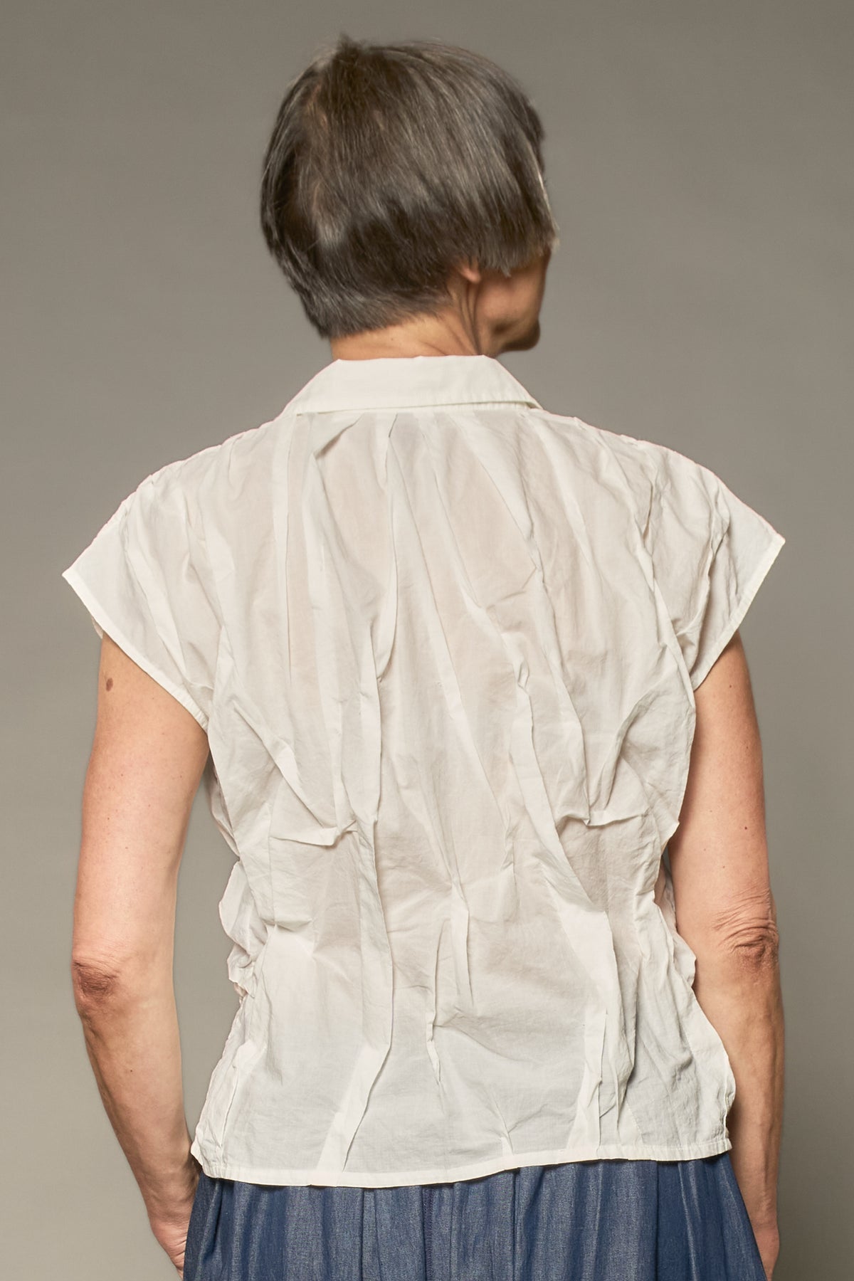 POLISHED COTTON WAVY FRENCH SLEEVE SHIRT - wl1569-wht -