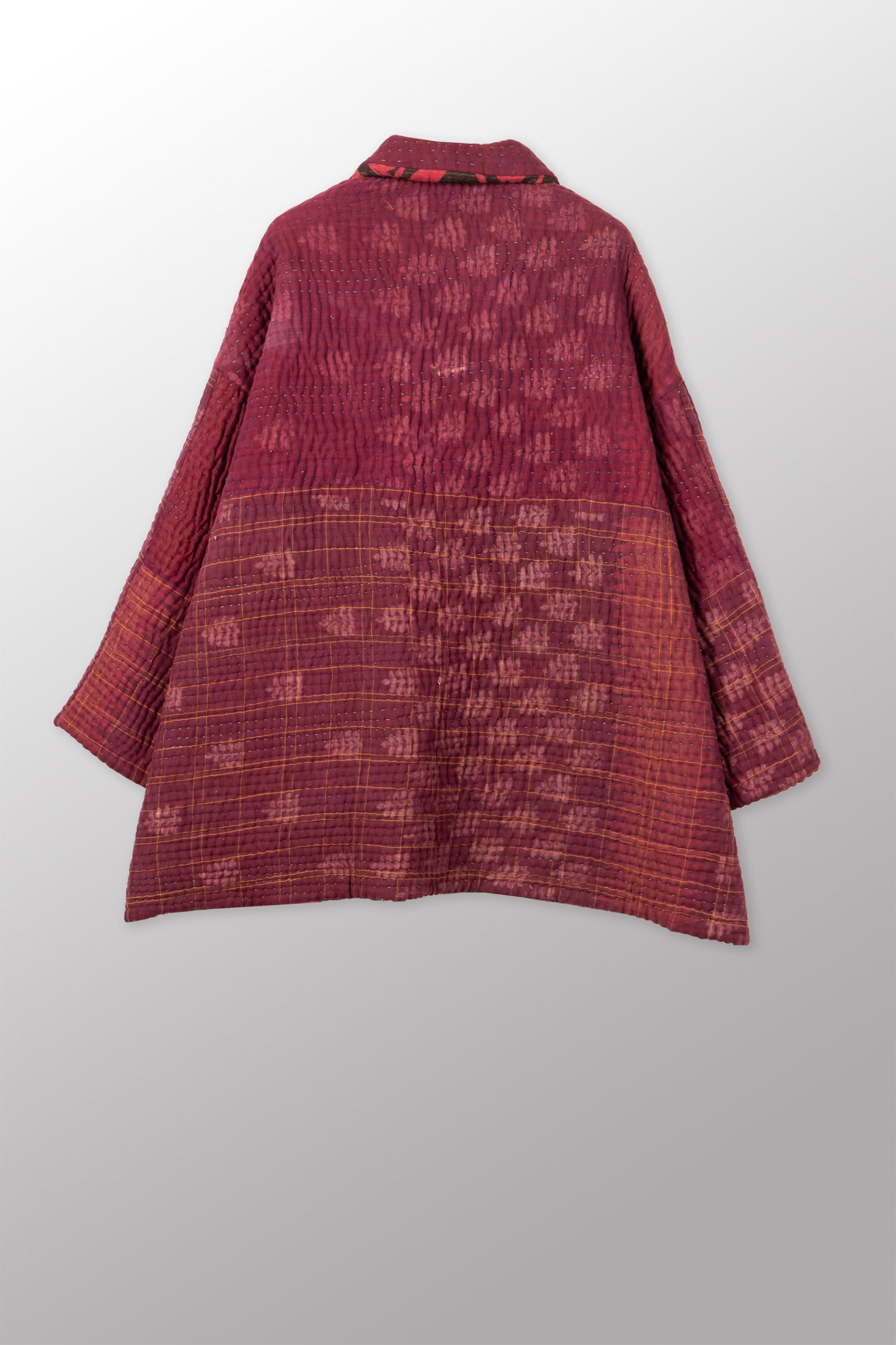 QUILTED OVERDYE COTTON KANTHA OVERSIZED MINI COAT - oq5332-cred001a -