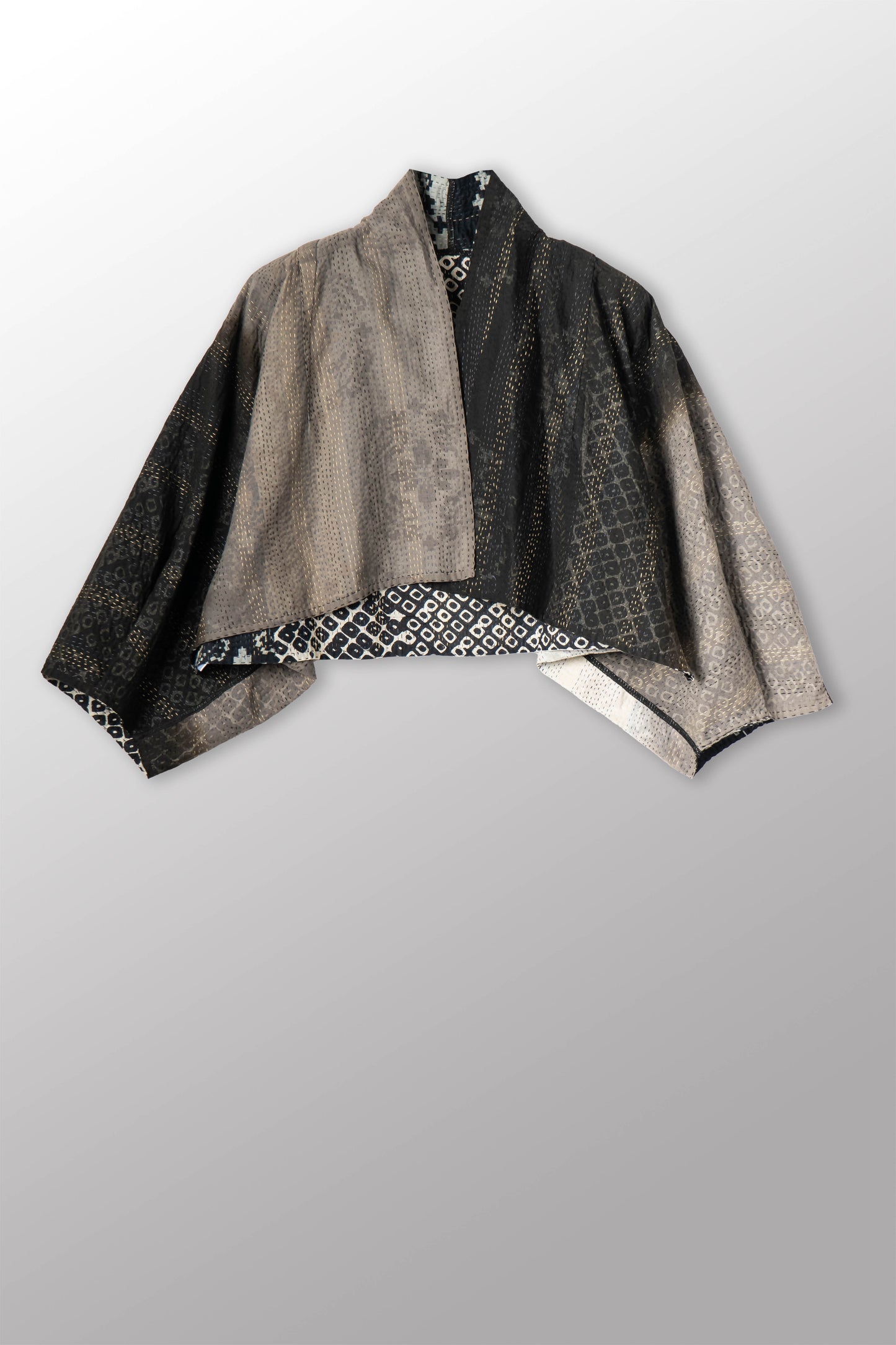 KIMONO COTTON KANTHA PUFF SLV. SHRUG - kc2062-blk -