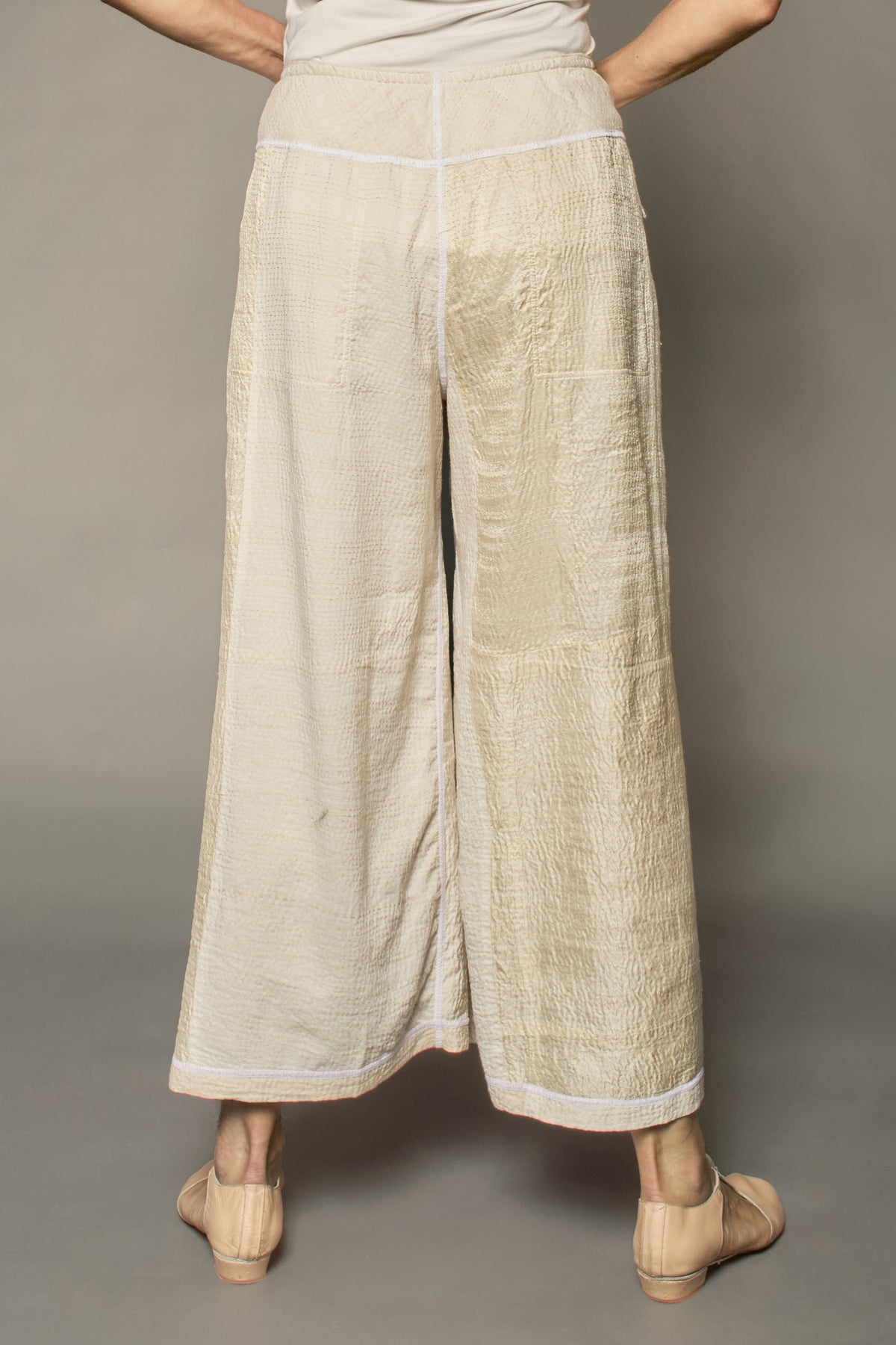 JAIPUR WHITE KANTHA MID RISE WIDE LEG PANTS - jw2665-ivy -