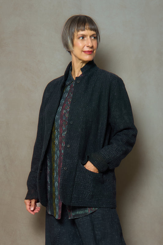 DENIM SUN-DYE KANTHA SIMPLE MEN'S JACKET - ds3072-blk -