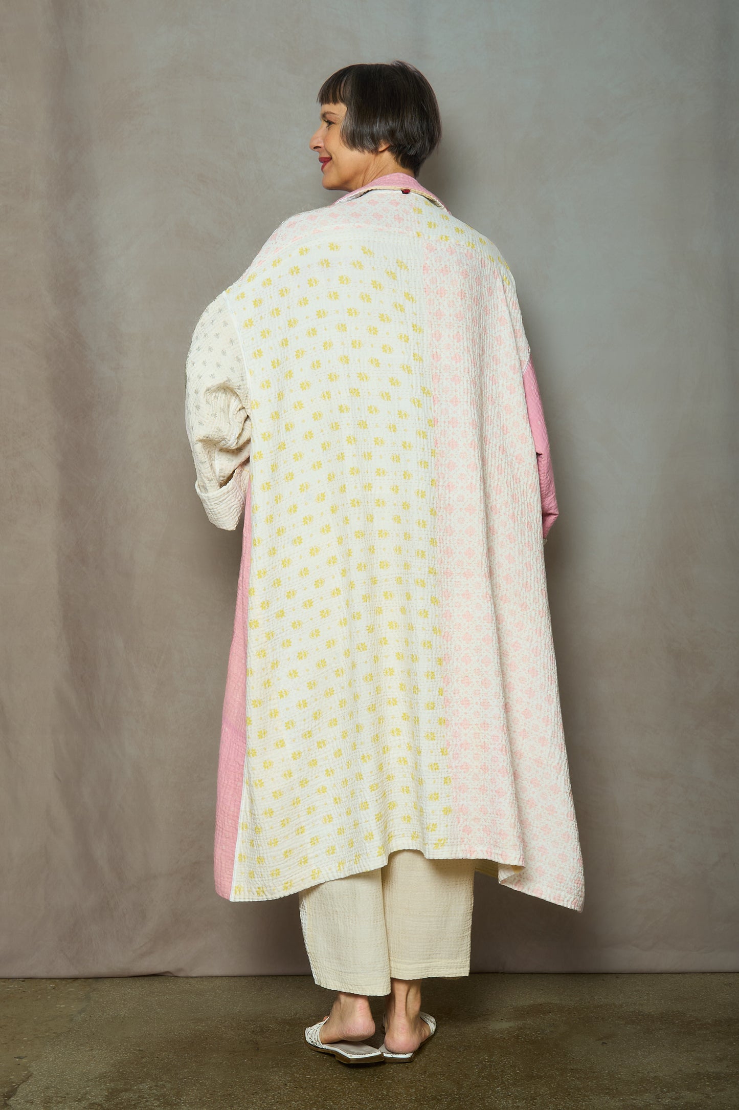 FRAYED PATCH MIX KANTHA NEW OVERSIZED COAT - fm4342-ivy -