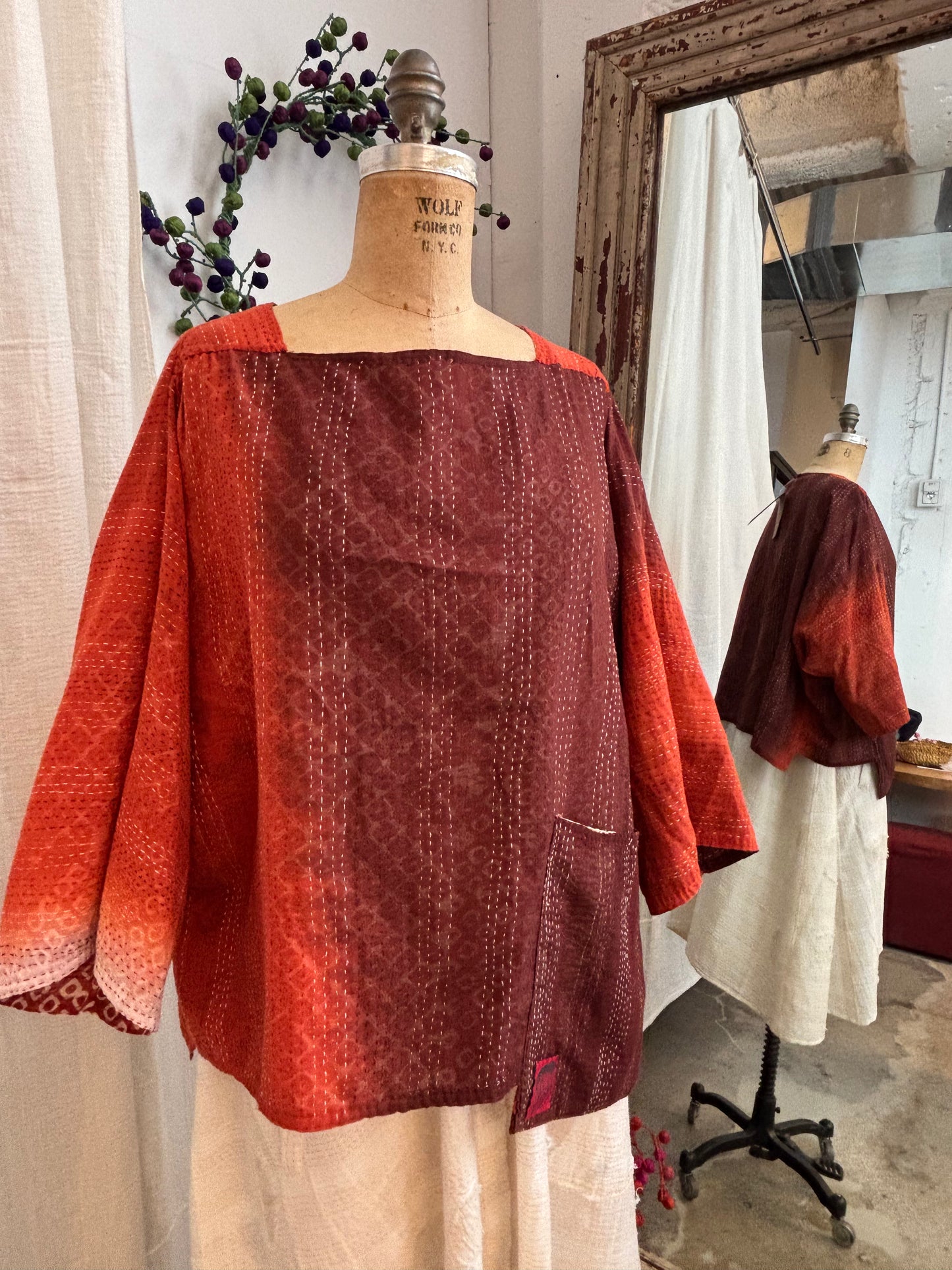 KIMONO COTTON KANTHA 3/4 SLV. CROP TOP MIO - kc2538-org -