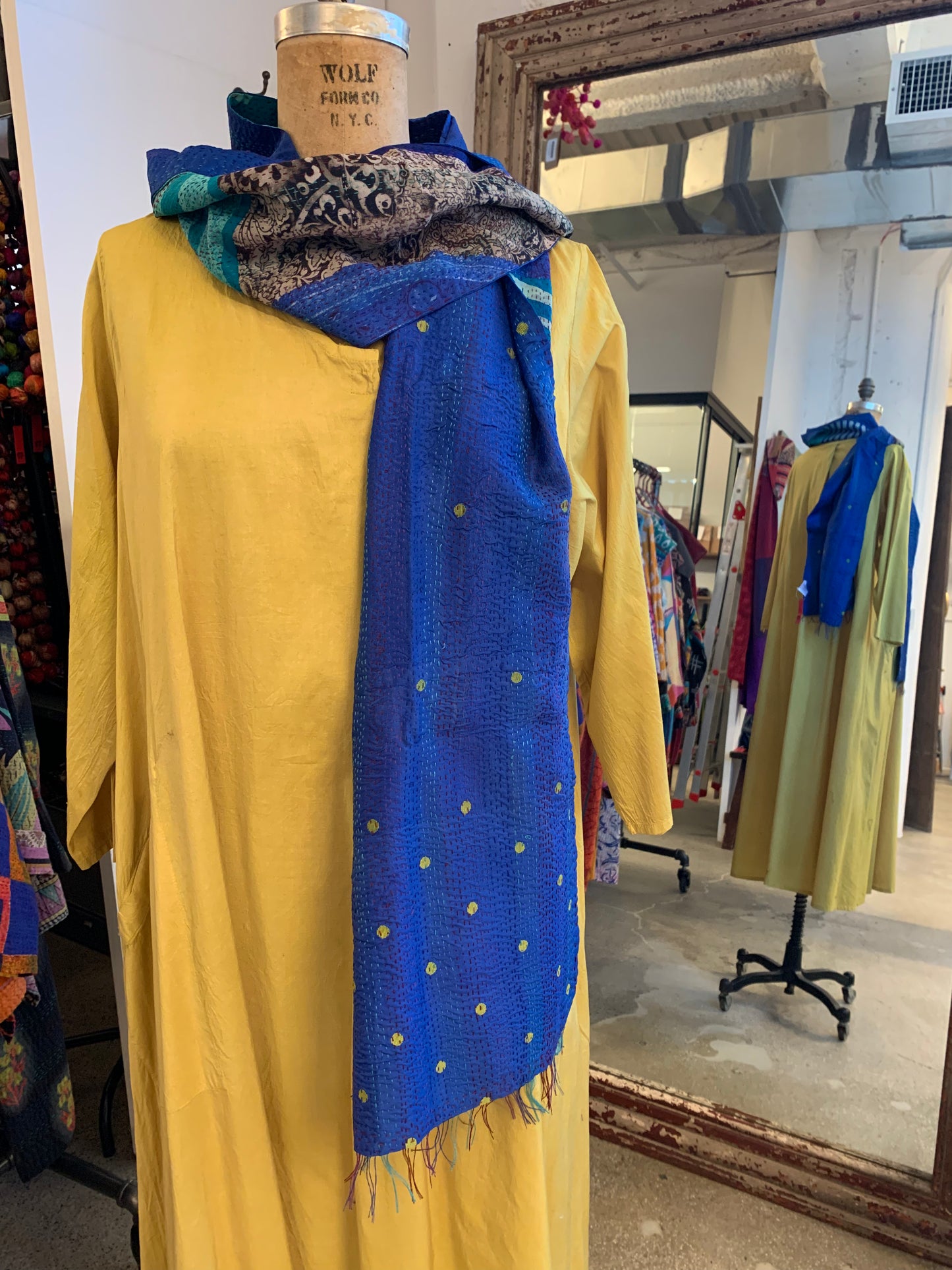 GEORGETTE VINTAGE SILK PATCH KANTHA SCARF SHORT - gs2805-blu -