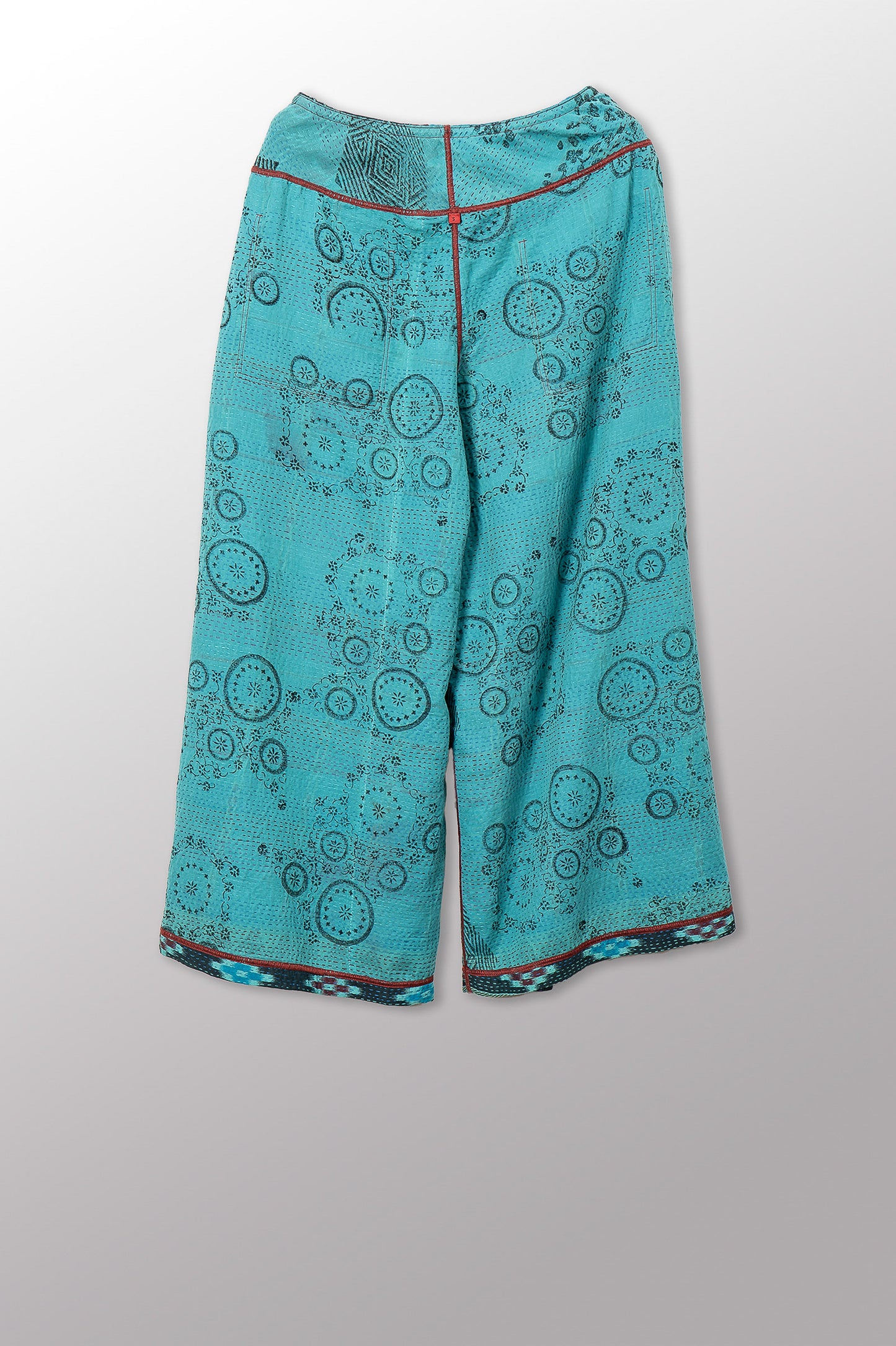 VINTAGE COTTON & NEW VOILE KANTHA MID RISE WIDE LEG PANTS - cn2665-0002s -