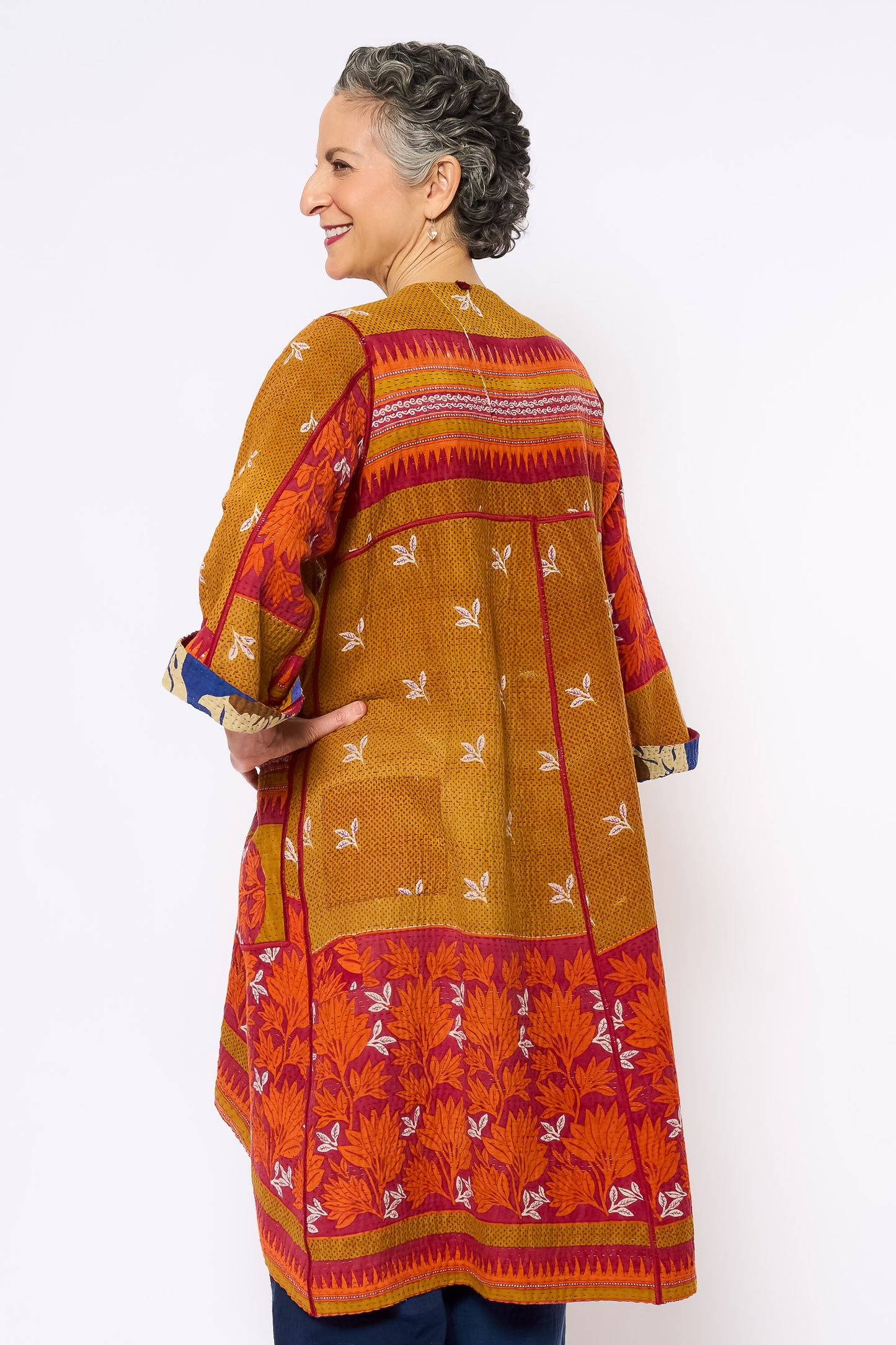 VINTAGE COTTON KANTHA WRAP FLARE COAT - cv4330-0027a -