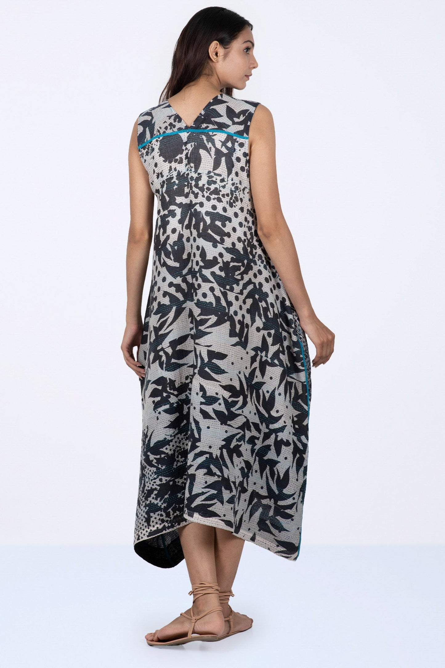 MONOTONE TWILIGHT PRINT KANTHA TENT DRESS - tp2413-wht -