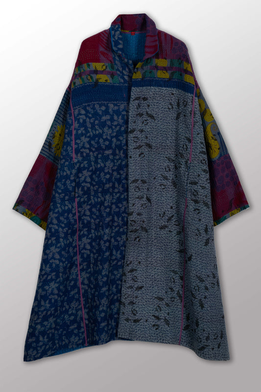 COTTON OVERDYE KANTHA NEW OVERSIZED COAT - ov4342-cblu002a -