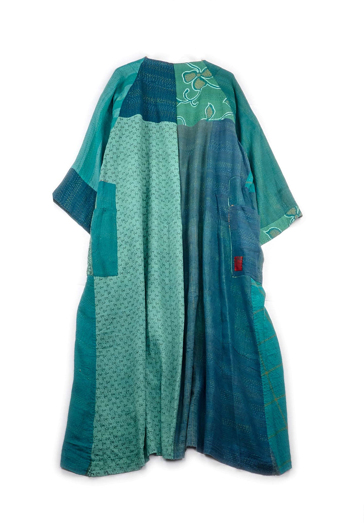 COTTON SILK SW PATCH KANTHA KIMONO MAXI - ws2318-tel -