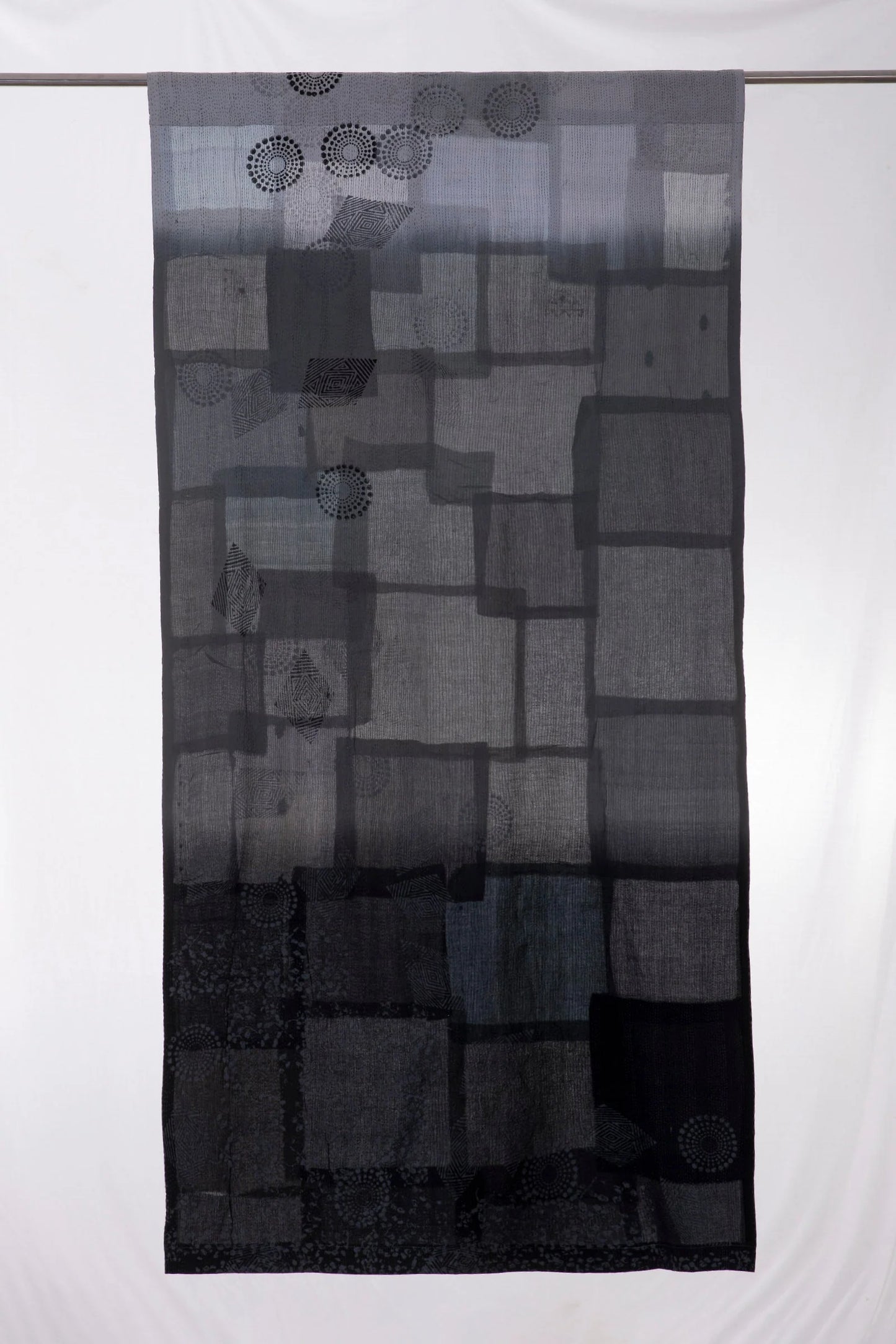 Ombre Patch Vintage Cotton Kantha Curtains - Gray