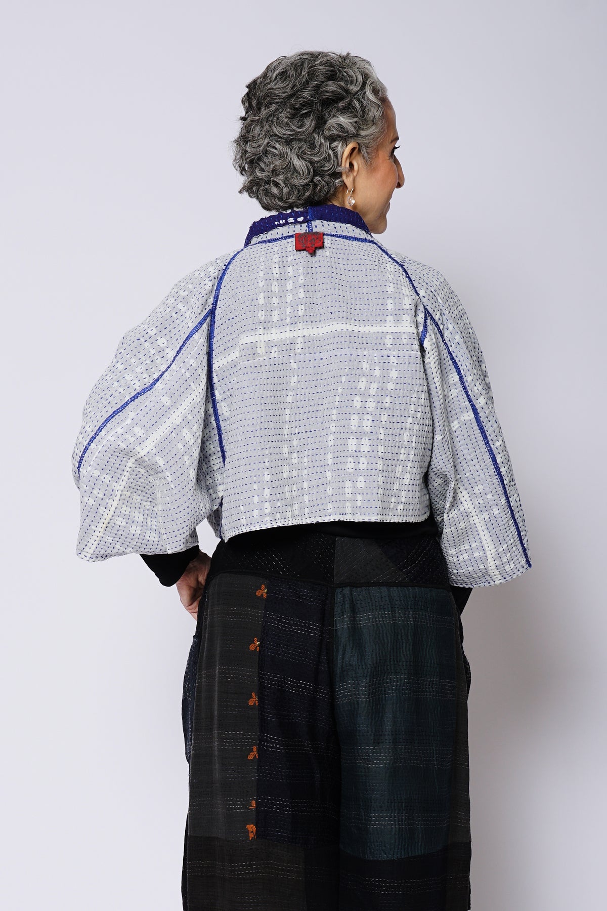 SHIBORI DROP BBK KANTHA PUFF SLV. SHRUG - sd2062-blu -