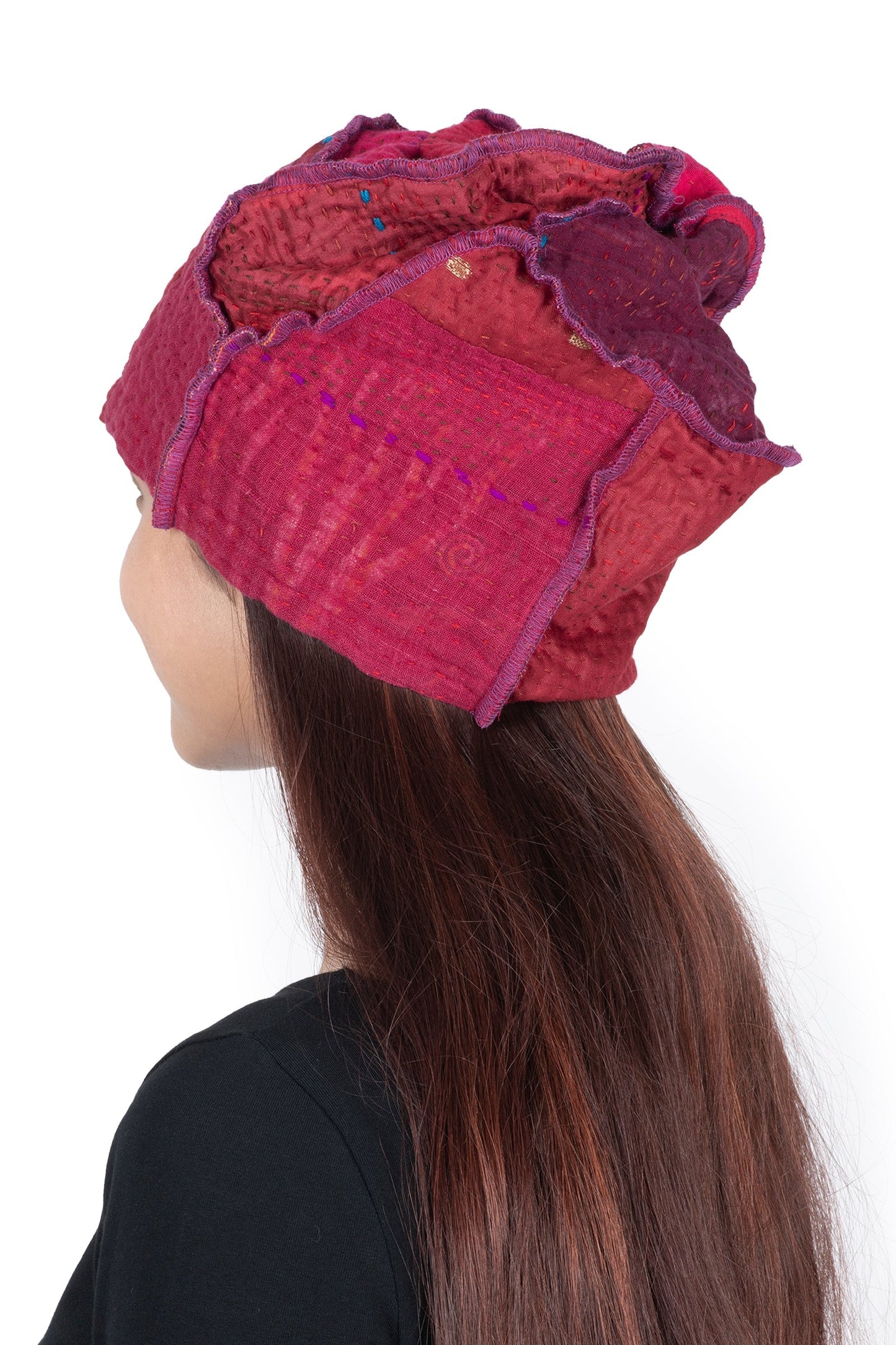 STRIPE RALLIS KANTHA PATCHWORK HAT - pr4880-red -