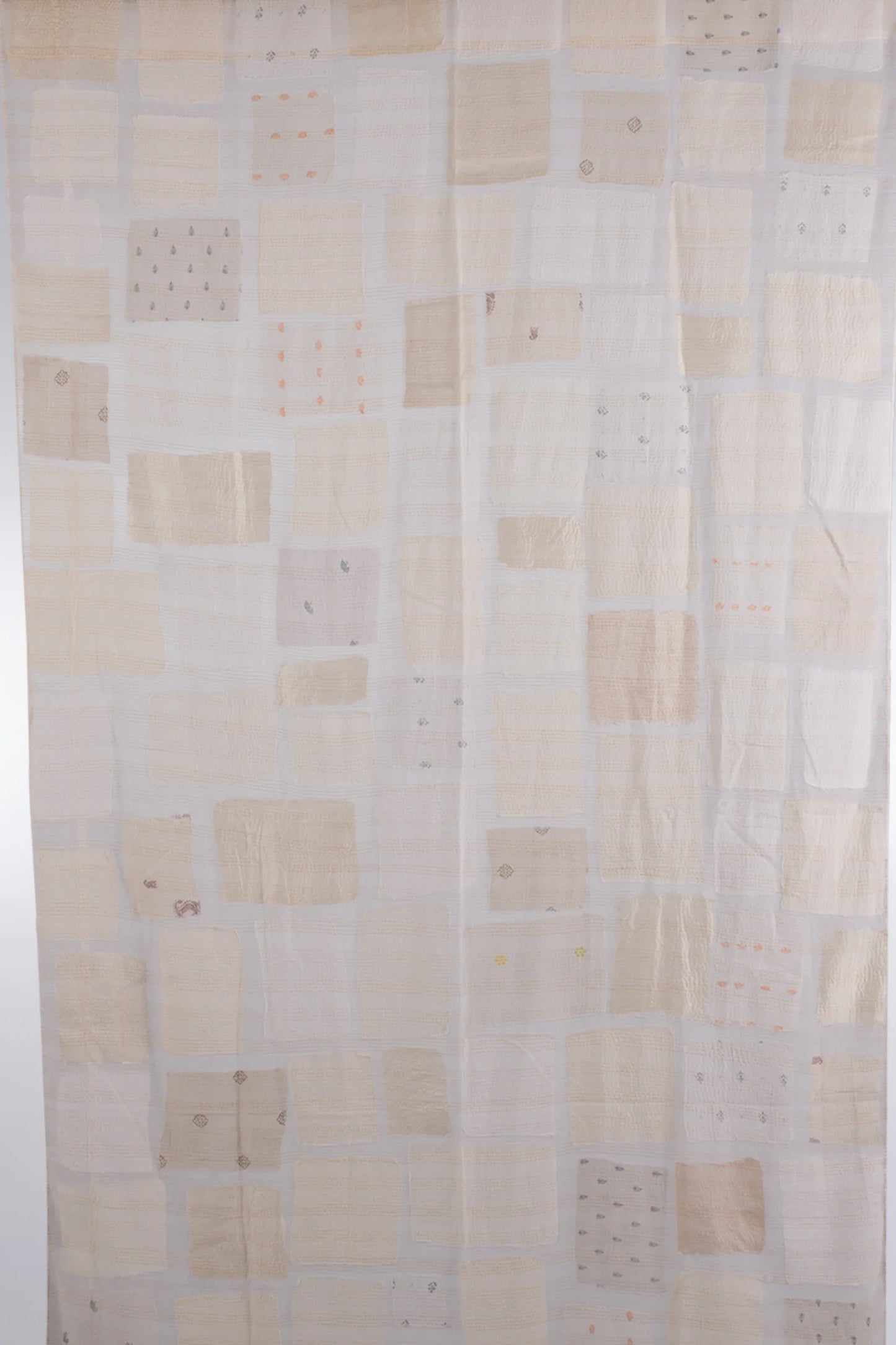 Mosaic Fray Patch Kantha Curtain -White