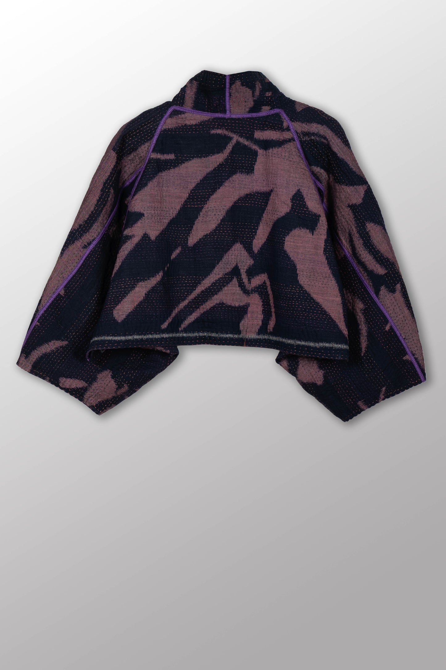 WOVEN HANDLOOM IKAT WITH OMBRE KANTHA PUFF SLV. SHRUG - wh4062-prp -