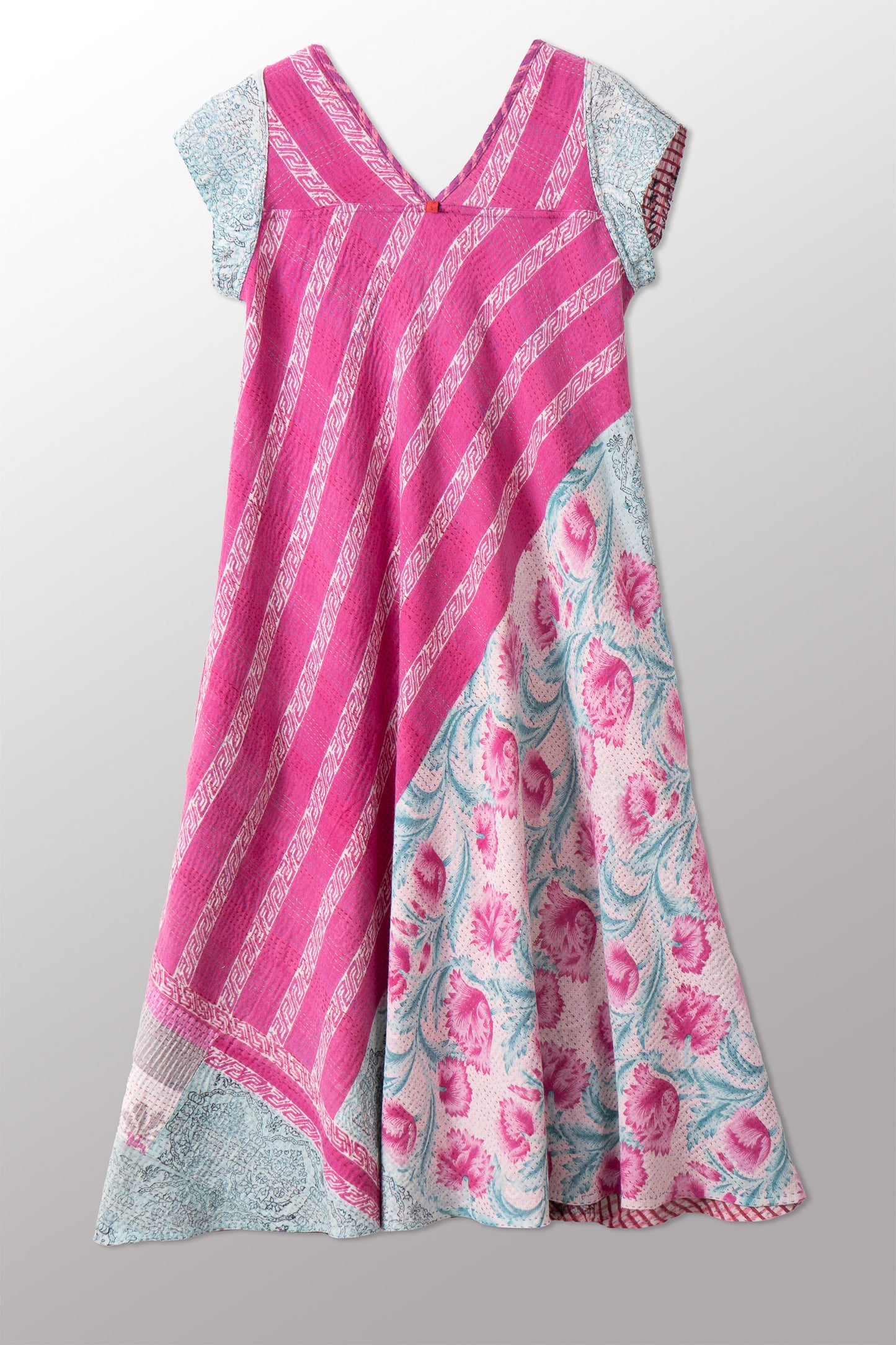 VINTAGE COTTON KANTHA CAP SLV. FLARE DRESS - cv2425-0018s -