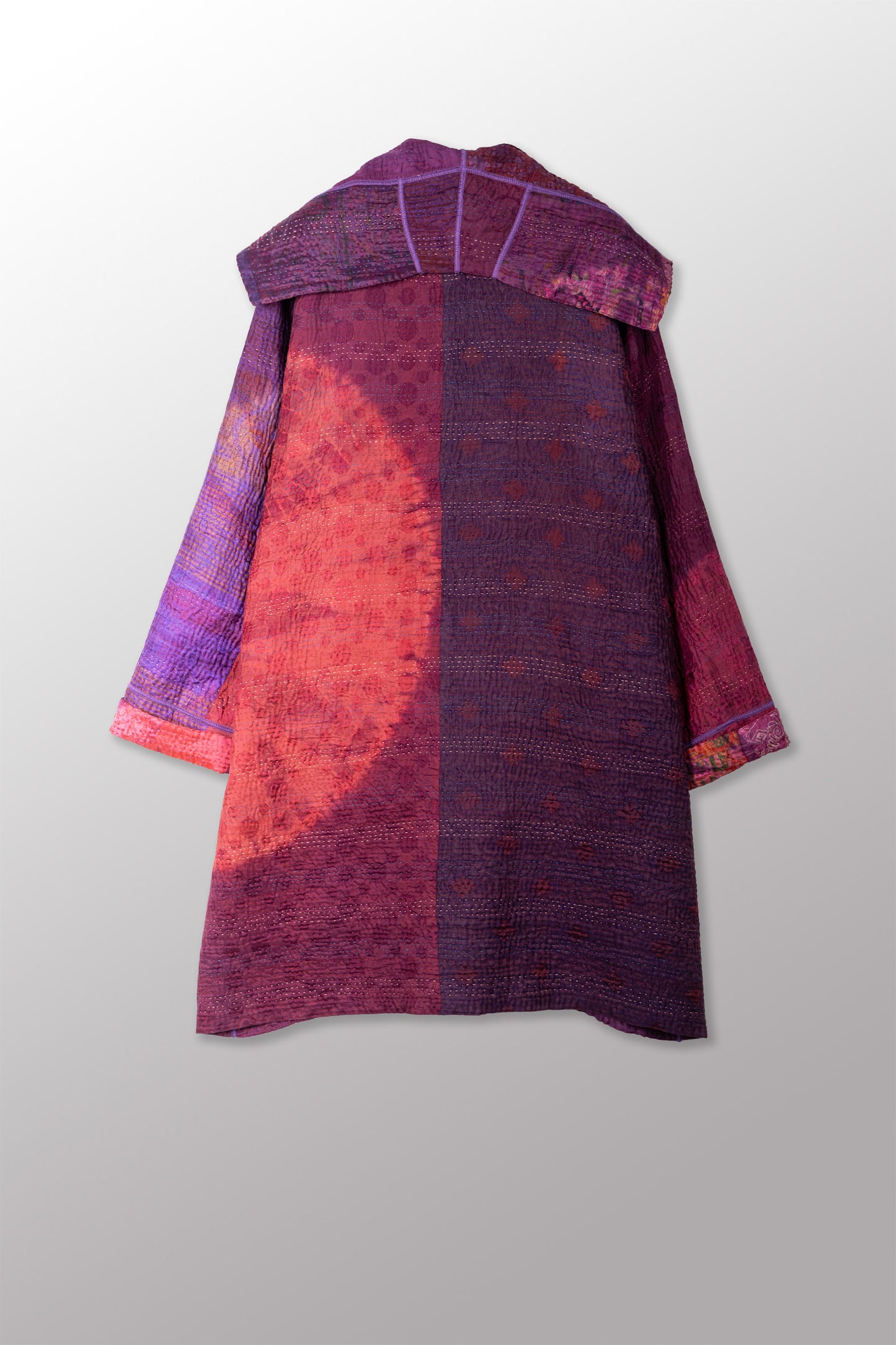 TIE DYE CIRCLE SHIBORI KANTHA POCKET MEDIUM COAT - td4316-prp -