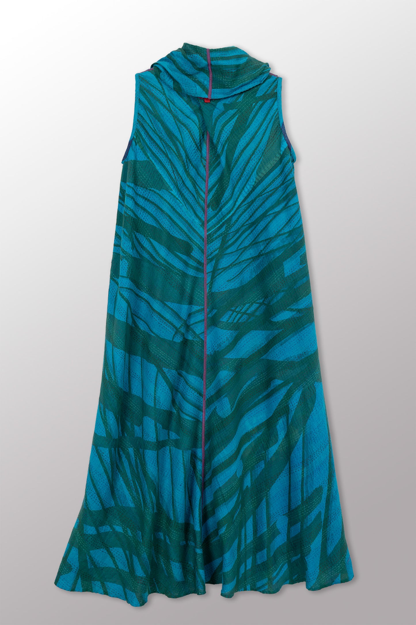 MARIGOLD PRINT WITH OVERDYE KANTHA COWL NECK MAXI DRESS - ov-mg2438-tuq -