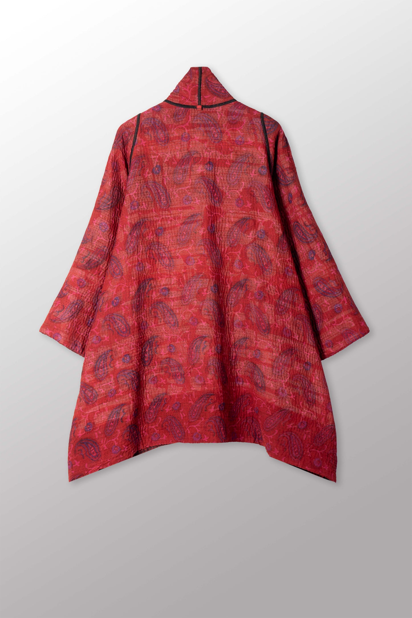 VINTAGE SILK GEORGETTE COTTON KANTHA A-LINE JACKET - gc4003-0001a -