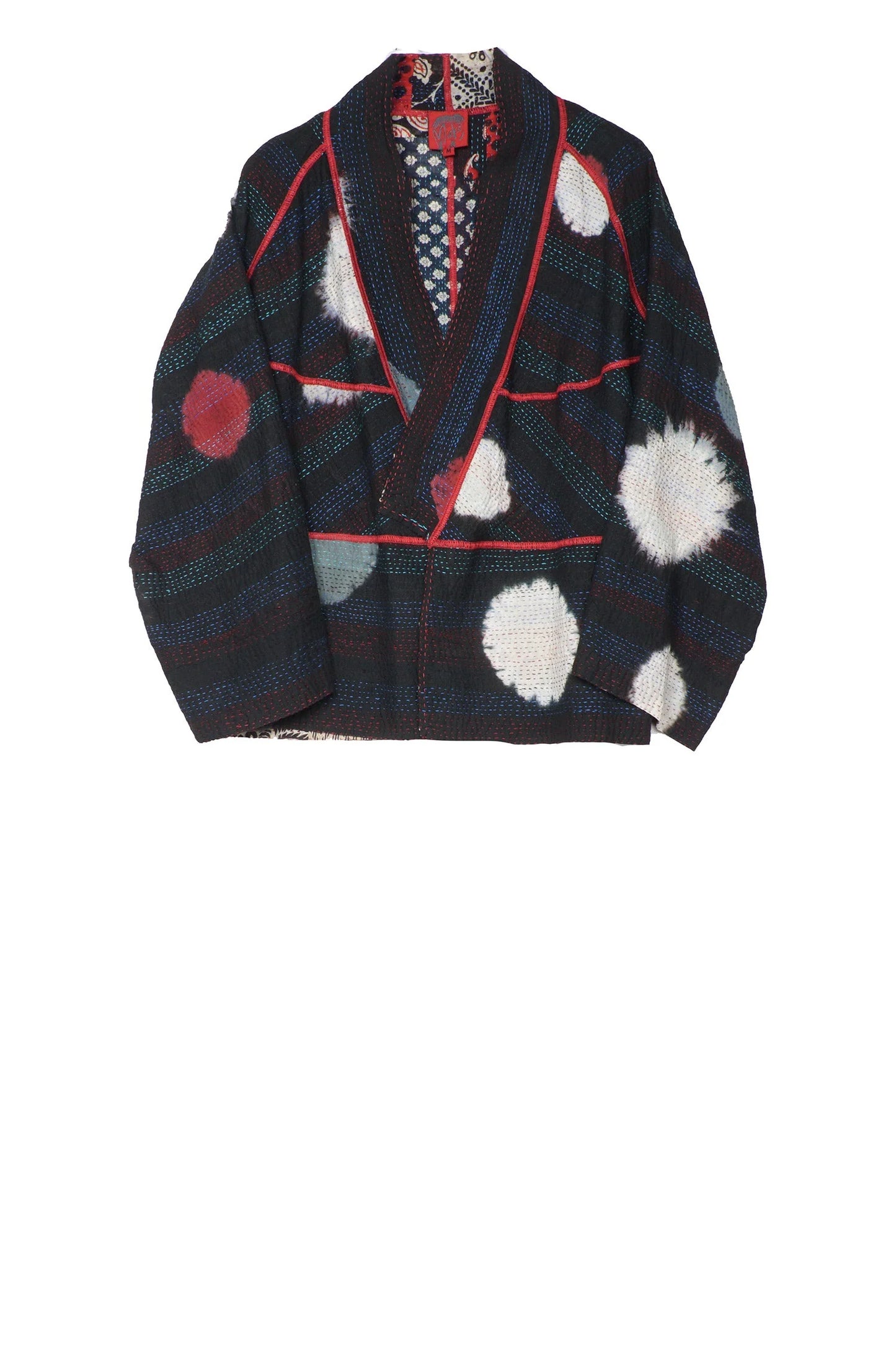 PATCH & CIRCLE PRINT KANTHA DOLMAN SHORT JKT - pc2015-blk -