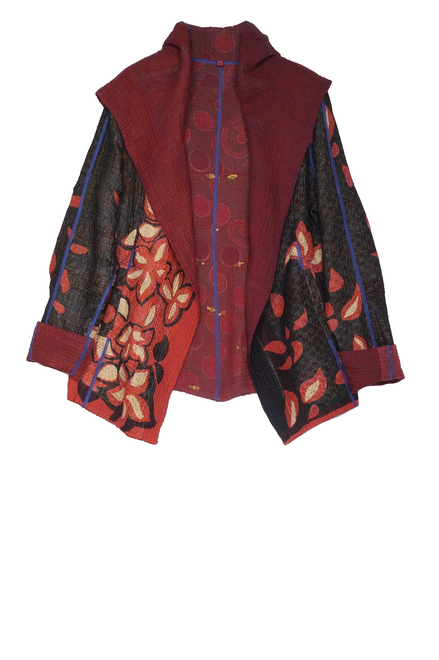 HOLIDAY FLOWER KANTHA HOODIE JKT - hf4036-red -